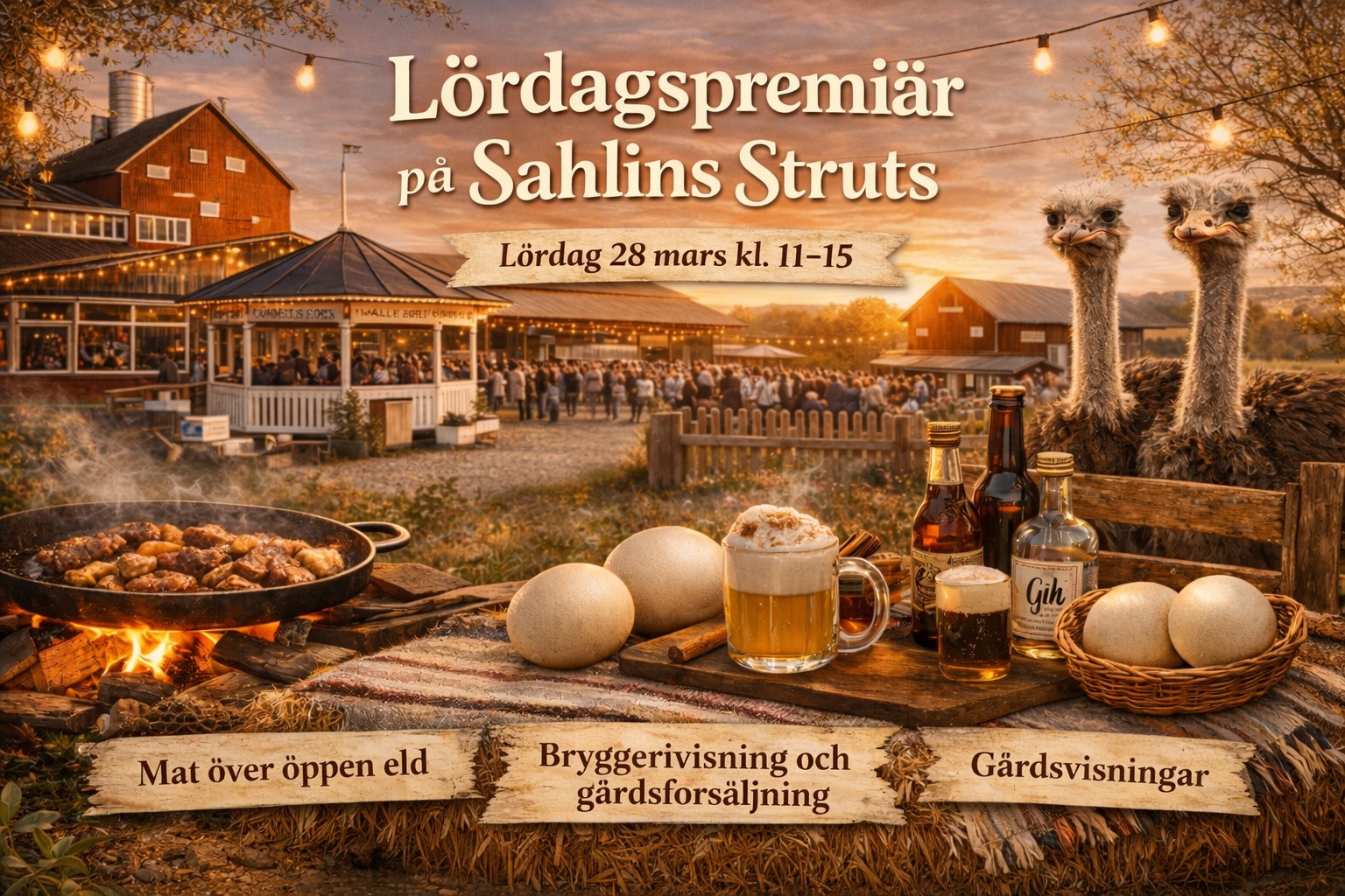 Sahlins Struts Facebook ad: Lördagspremiär på strutsfarmen!