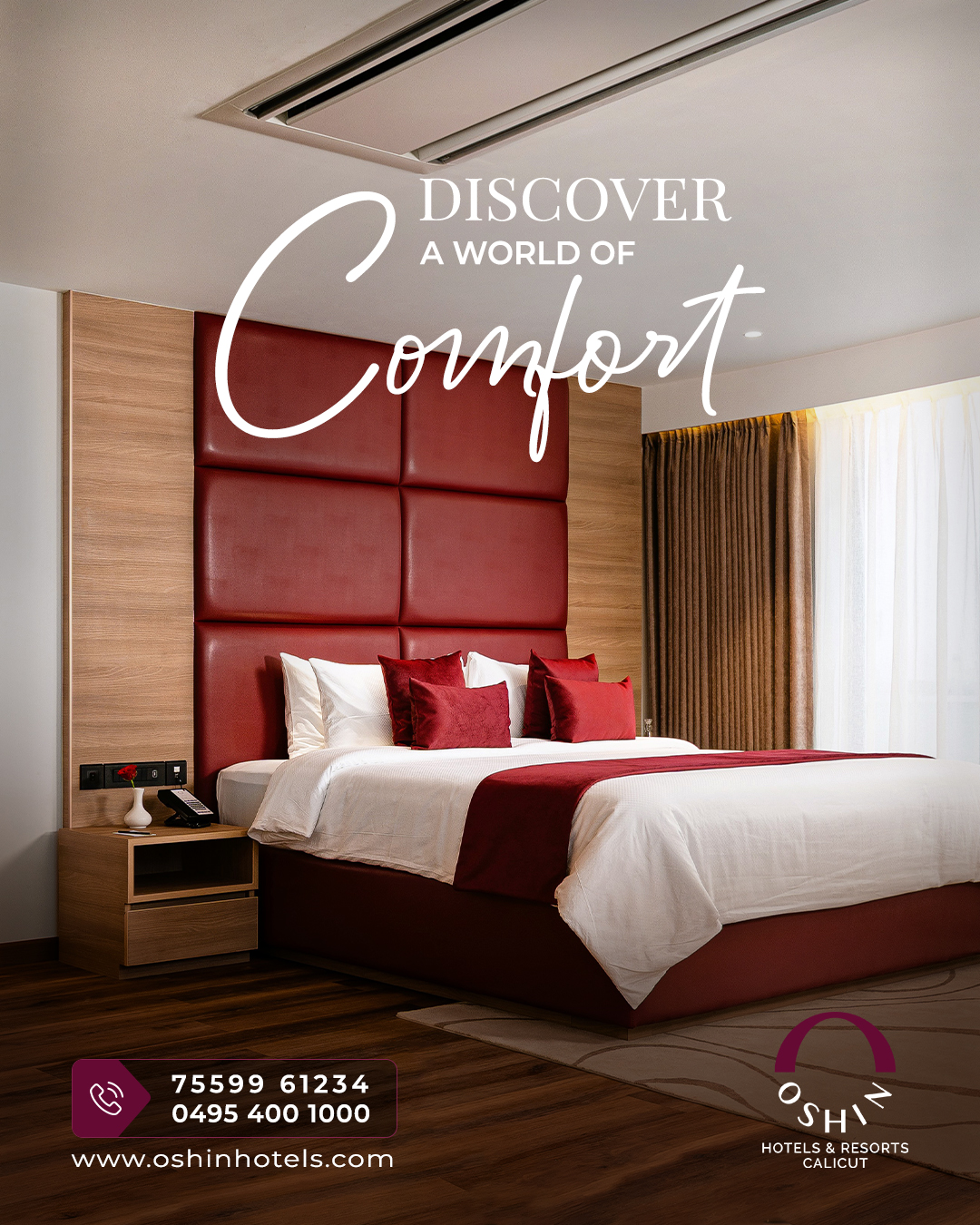 Oshin Hotels Facebook ad: Every room tells a story of comfort, calm…
