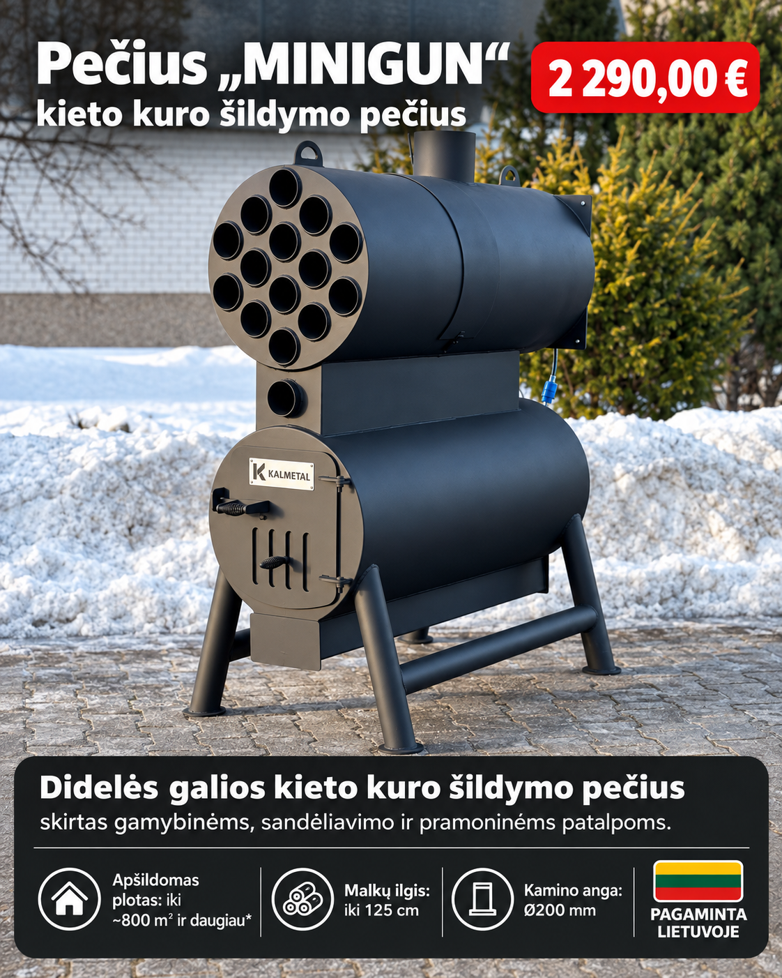 KALMETAL Facebook ad: Kieto kuro krosnelės