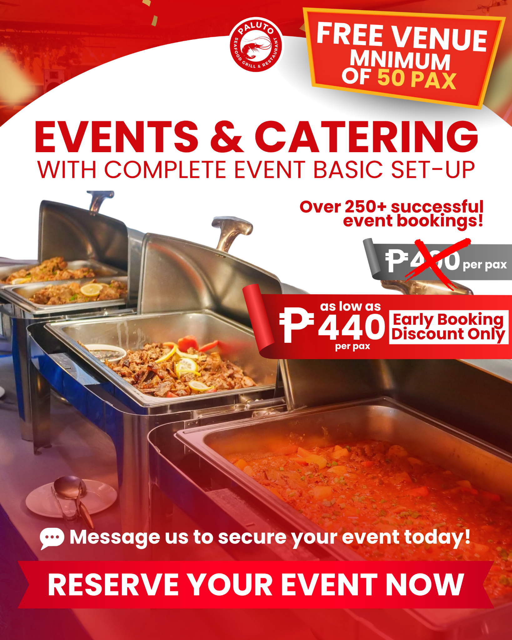 PALUTO Seafood Grill & Restaurant - Passi City Branch Facebook ad: Book Early and Get the Venue FREE!