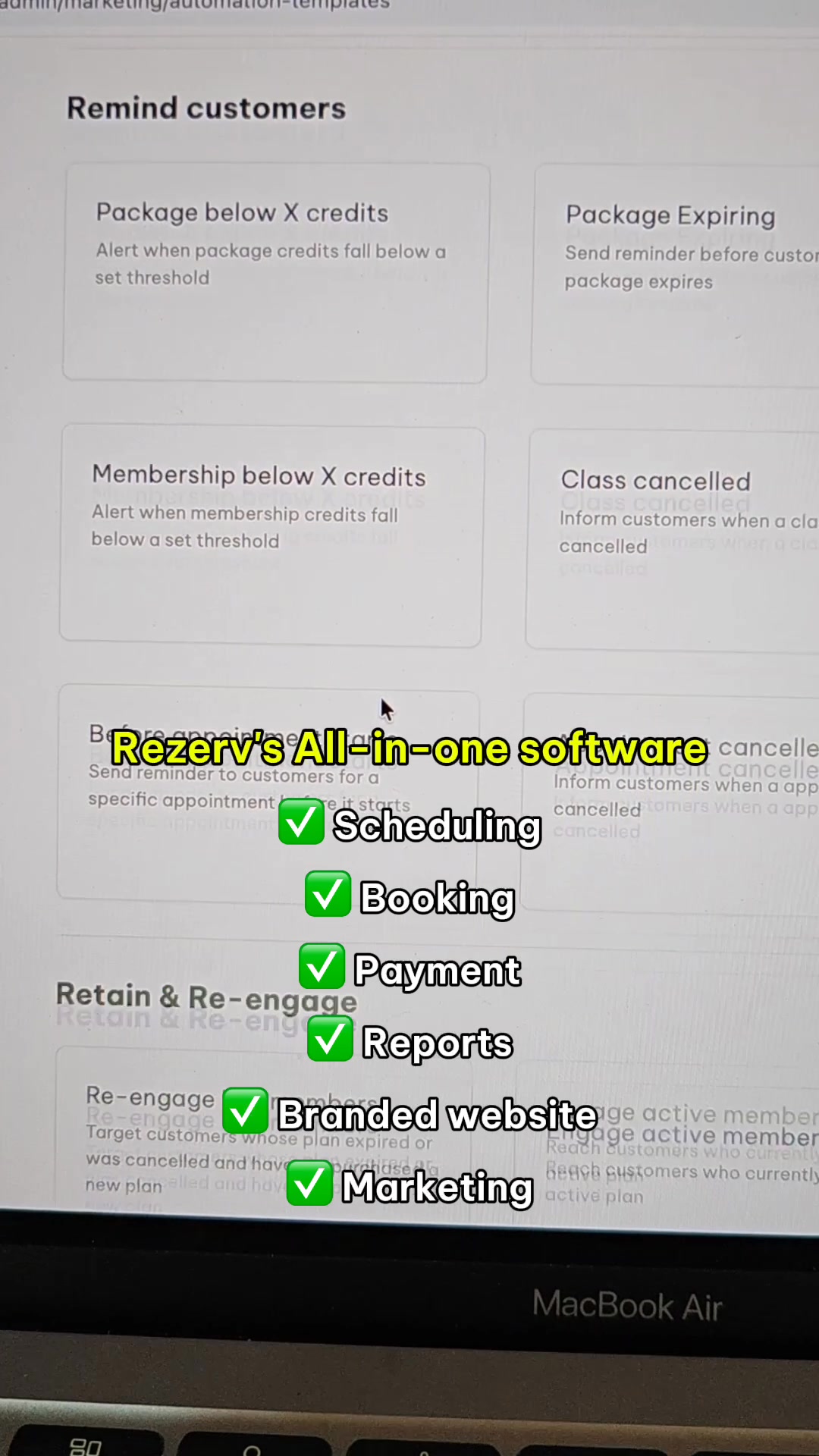 Rezerv Facebook ad: Run & Grow Your Fitness Studio with One Simple System