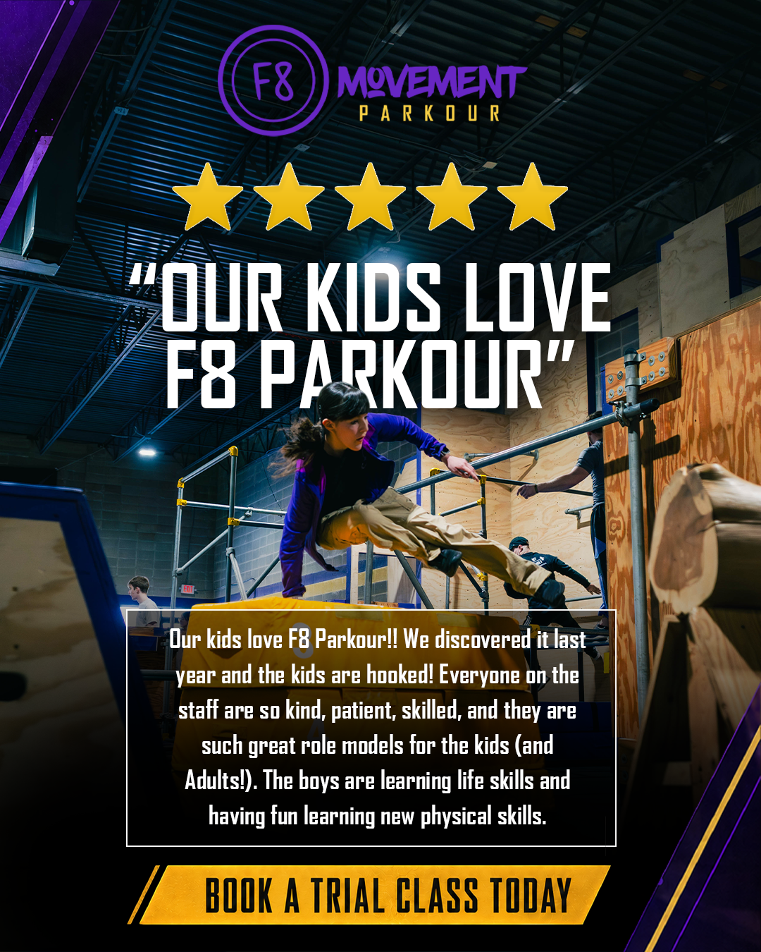 F8 Movement Parkour Facebook ad: Kids Parkour Gym!