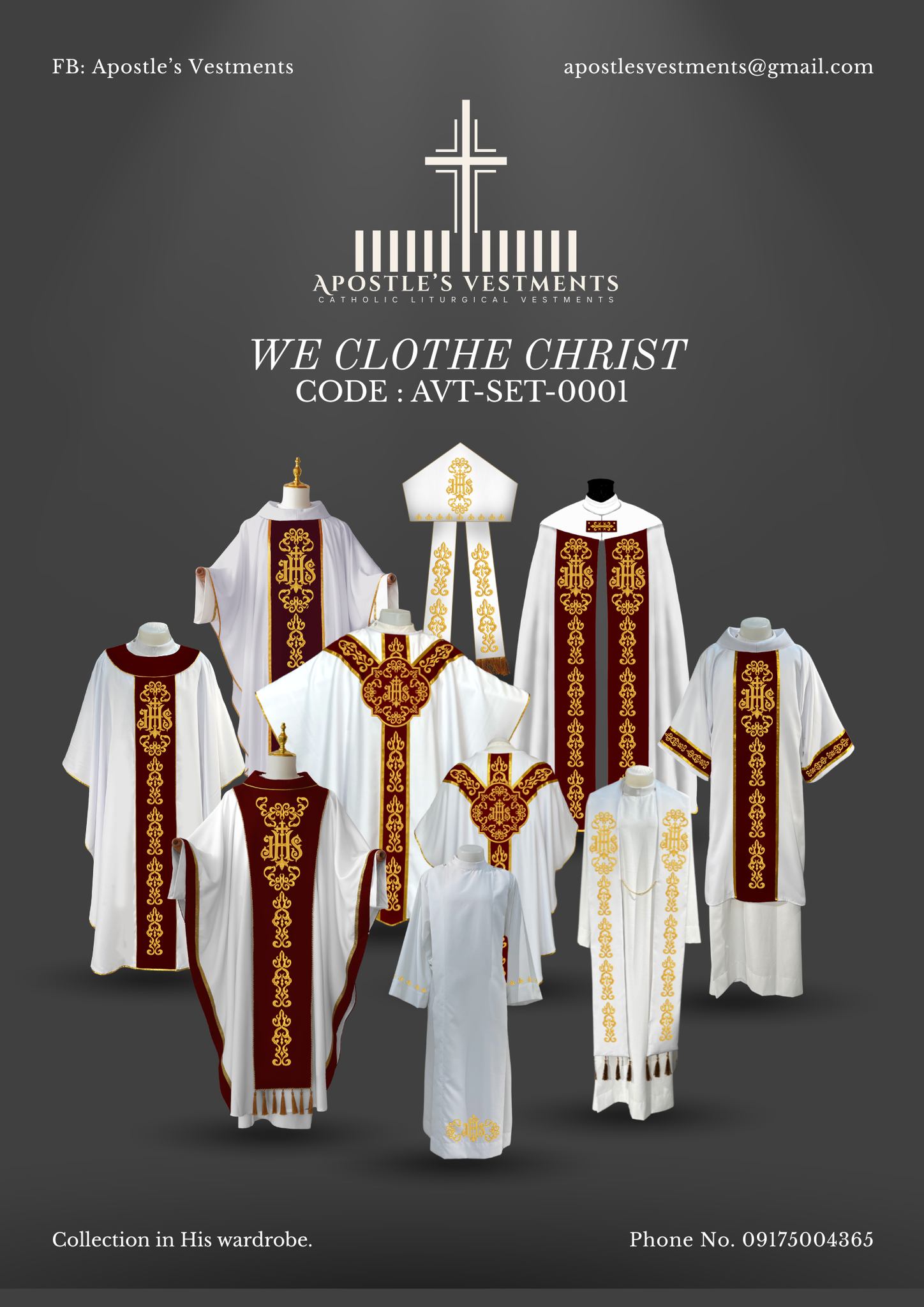 Apostle’s Vestments Facebook ad: SET OF VESTMENTS FOR BISHOPS, PRIESTS, AND DEACONS