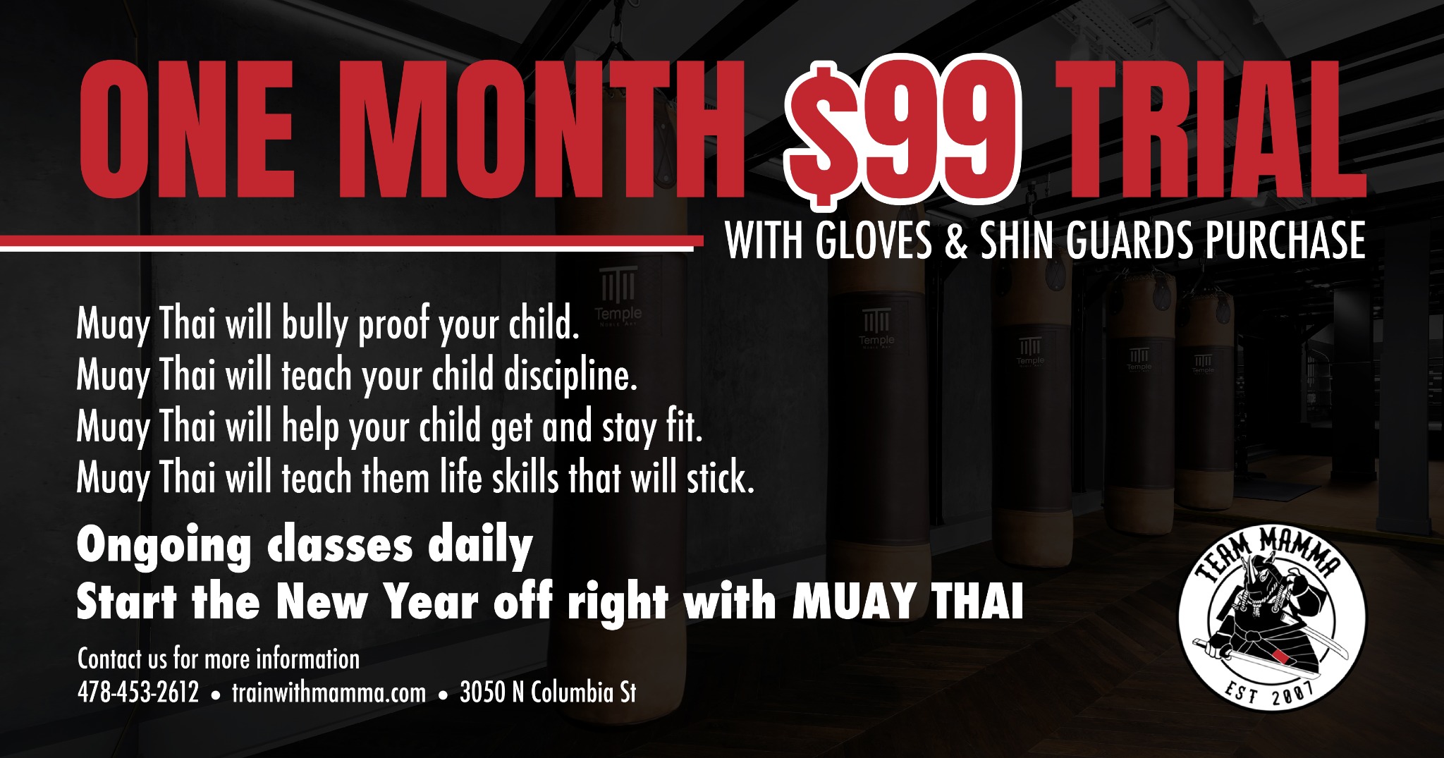 Milledgeville Academy of MMA Facebook ad: One Month of Training only $99 Special