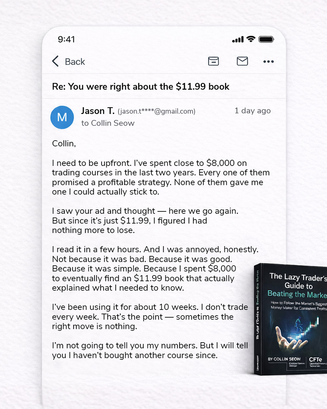 CollinSeow.com Facebook ad: He Rolled His Eyes At This $11.99 Trading Guide.