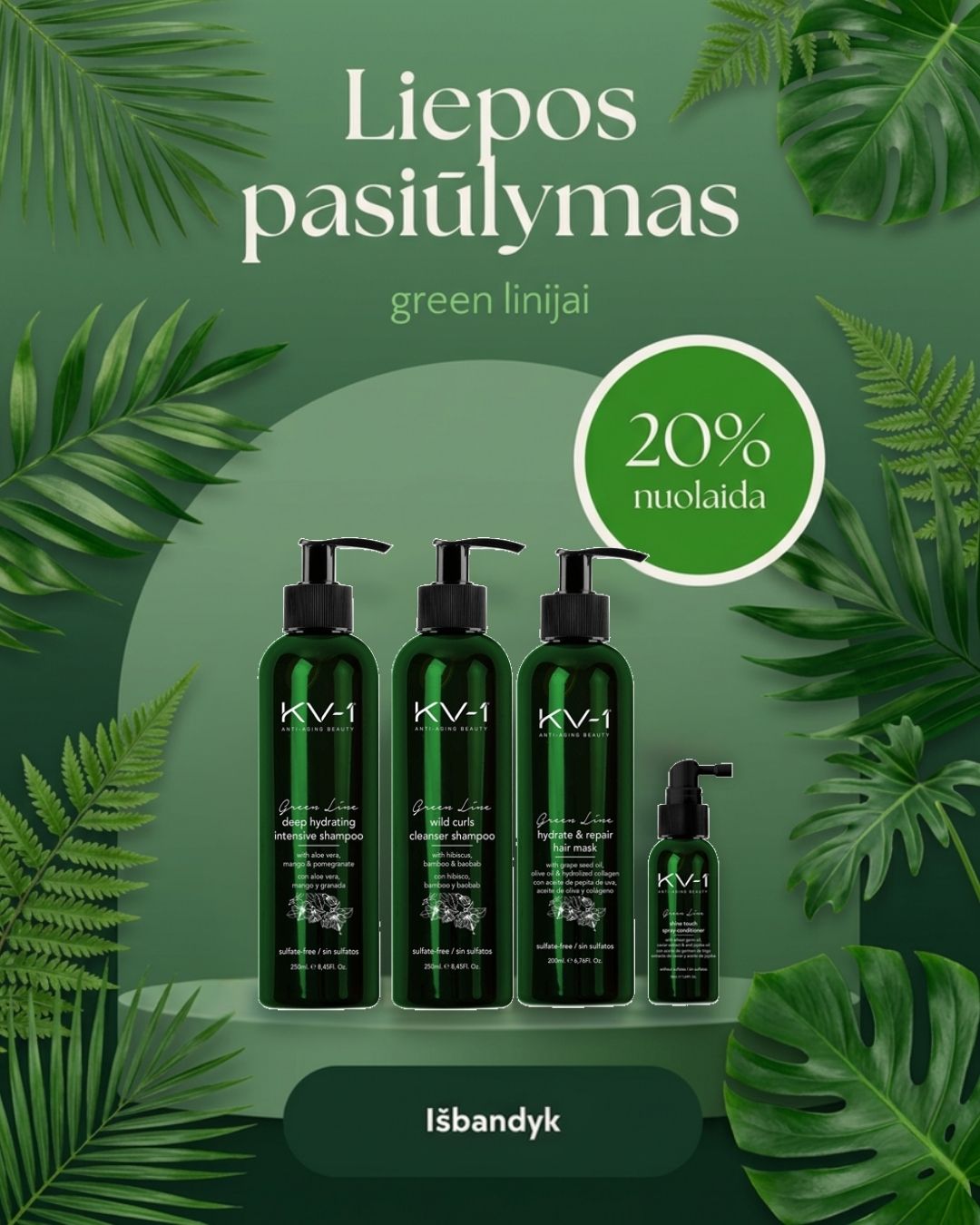 KV-1 cosmetics Facebook ad: Green linija -20%