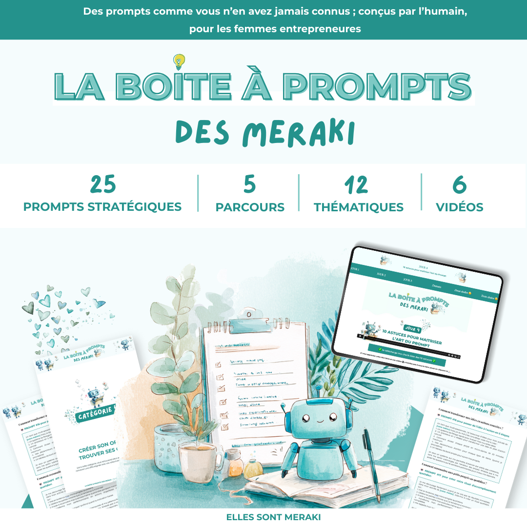 Elles Sont Meraki - Développer son activité de service en ligne Facebook ad: GRATUIT 25 Prompts + 6 vidéos et 1 IA personnalisée