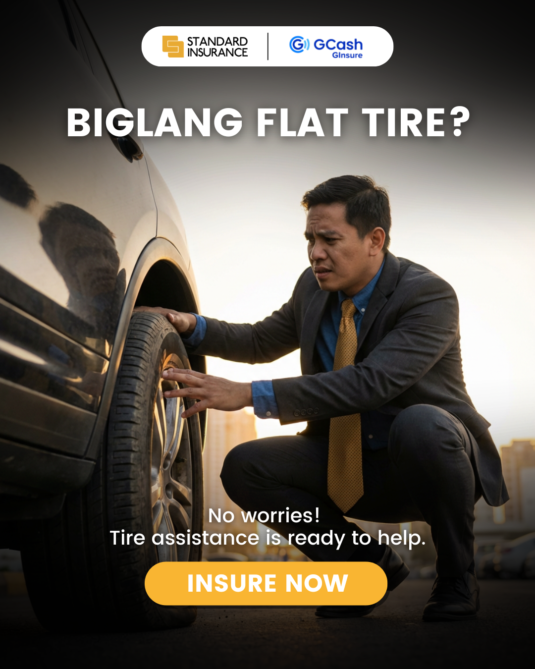 Standard Insurance's Corporate Insurance Solutions Facebook ad: May on-call tire assistance ka!