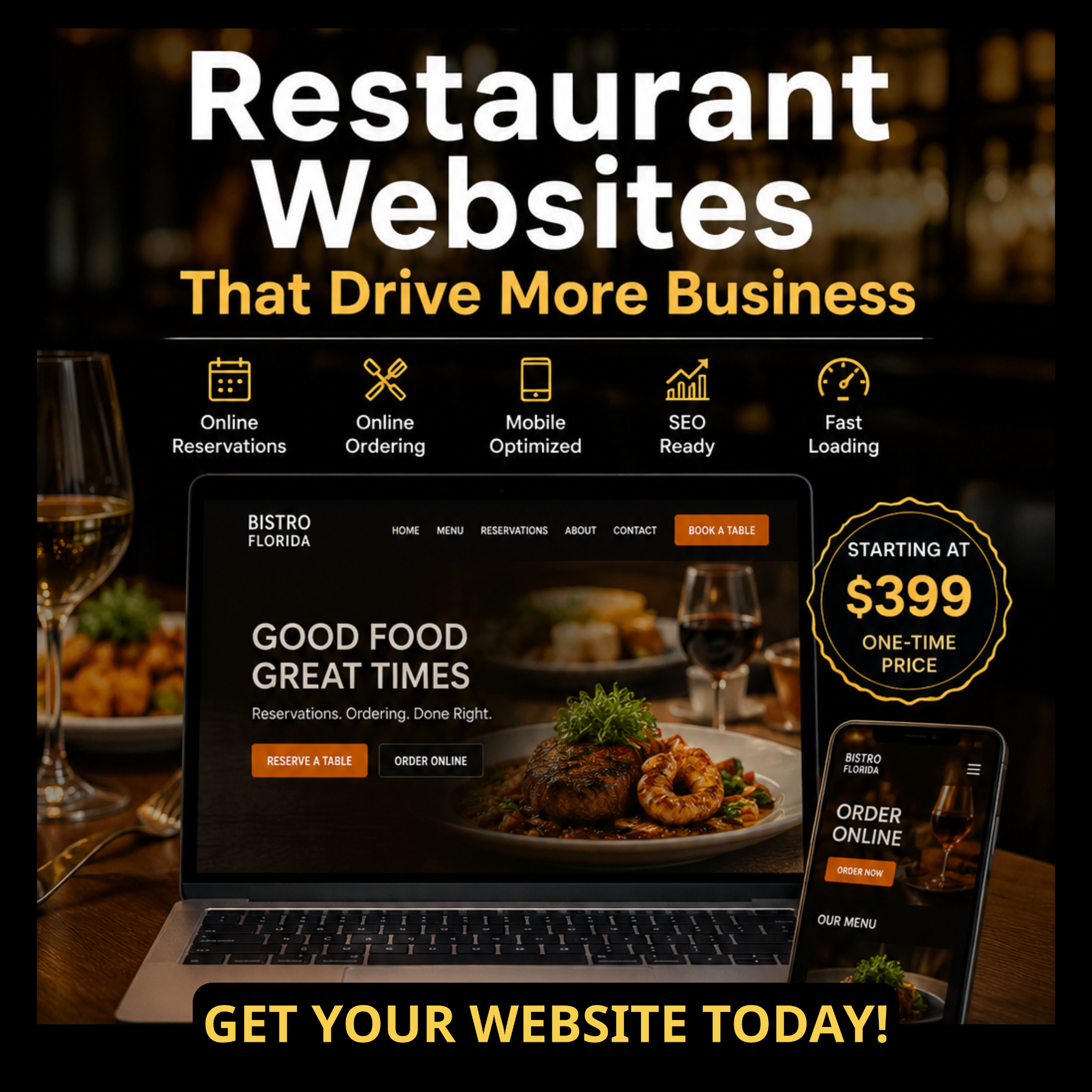 Rapidsites - Professional Websites in 5 Days. Facebook ad: Claim your $399 restaurant website today!