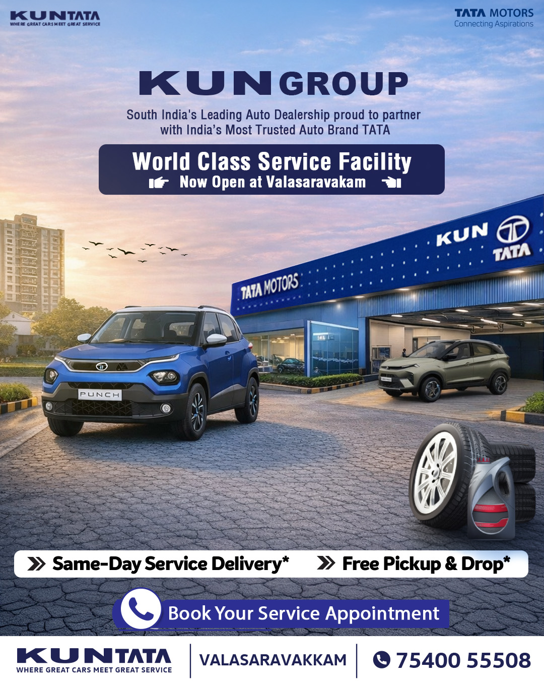KUN TATA Car Showroom Chennai Facebook ad: World-Class Tata Car Service Now Open at KUN…