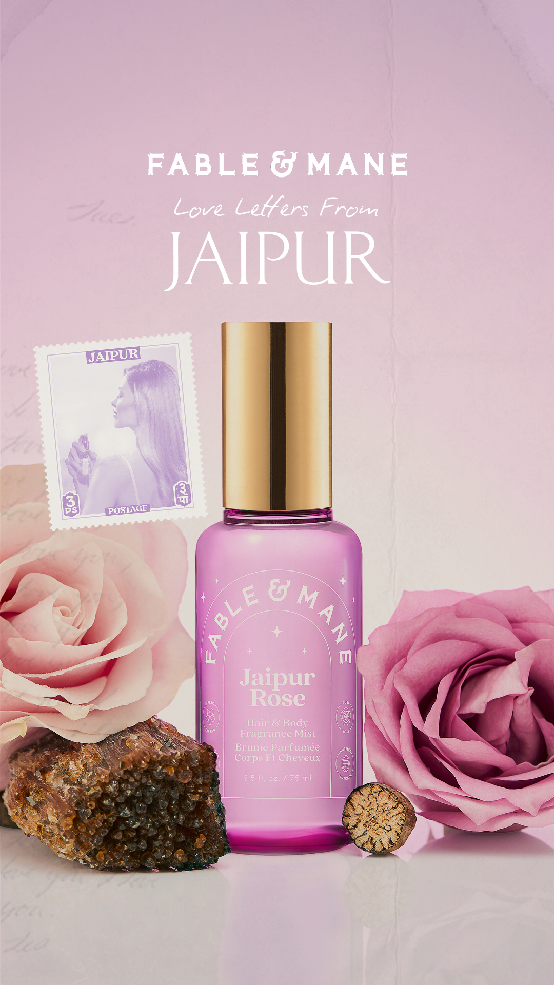 Fable and Mane Facebook ad: Jaipur Rose Hair & Body Fragrance Mist