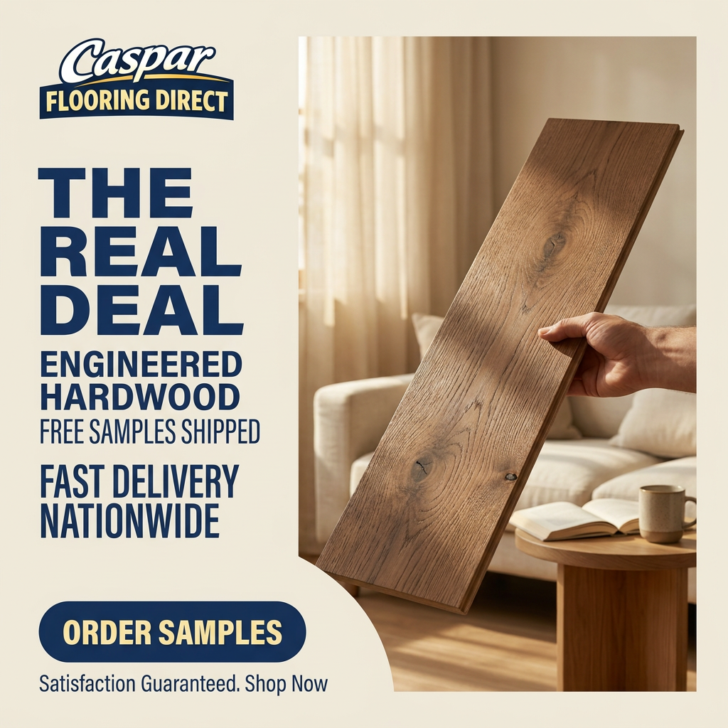 Caspar Flooring Direct Facebook ad: Real Engineered Hardwood, Direct Prices