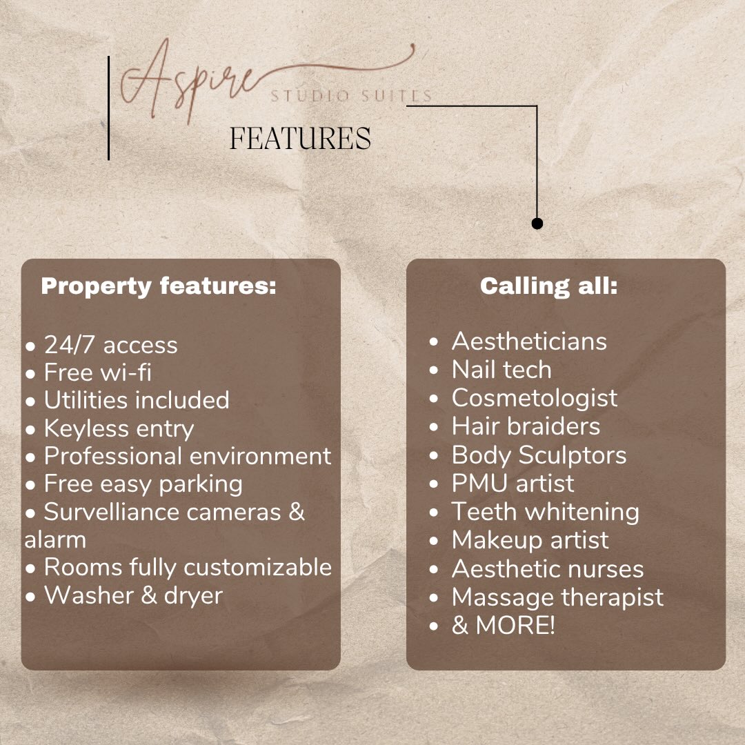 Aspire salon suites Facebook ad: Your dream suite is waiting.