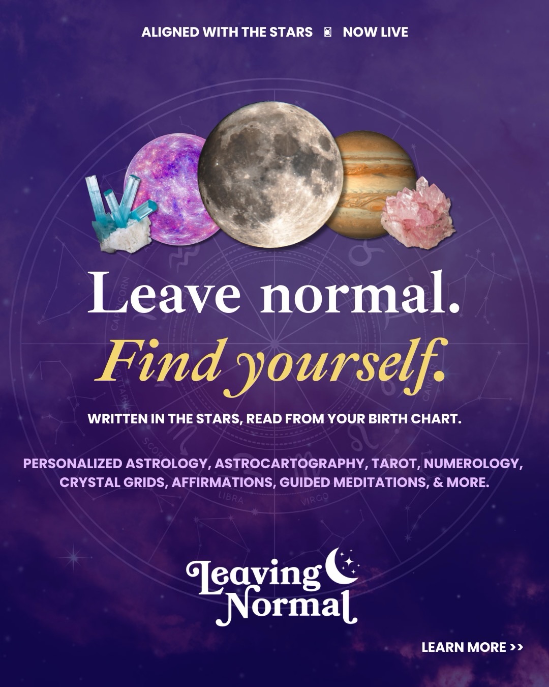 Leaving Normal Facebook ad: Leaving Normal is now live with personalized astrology…
