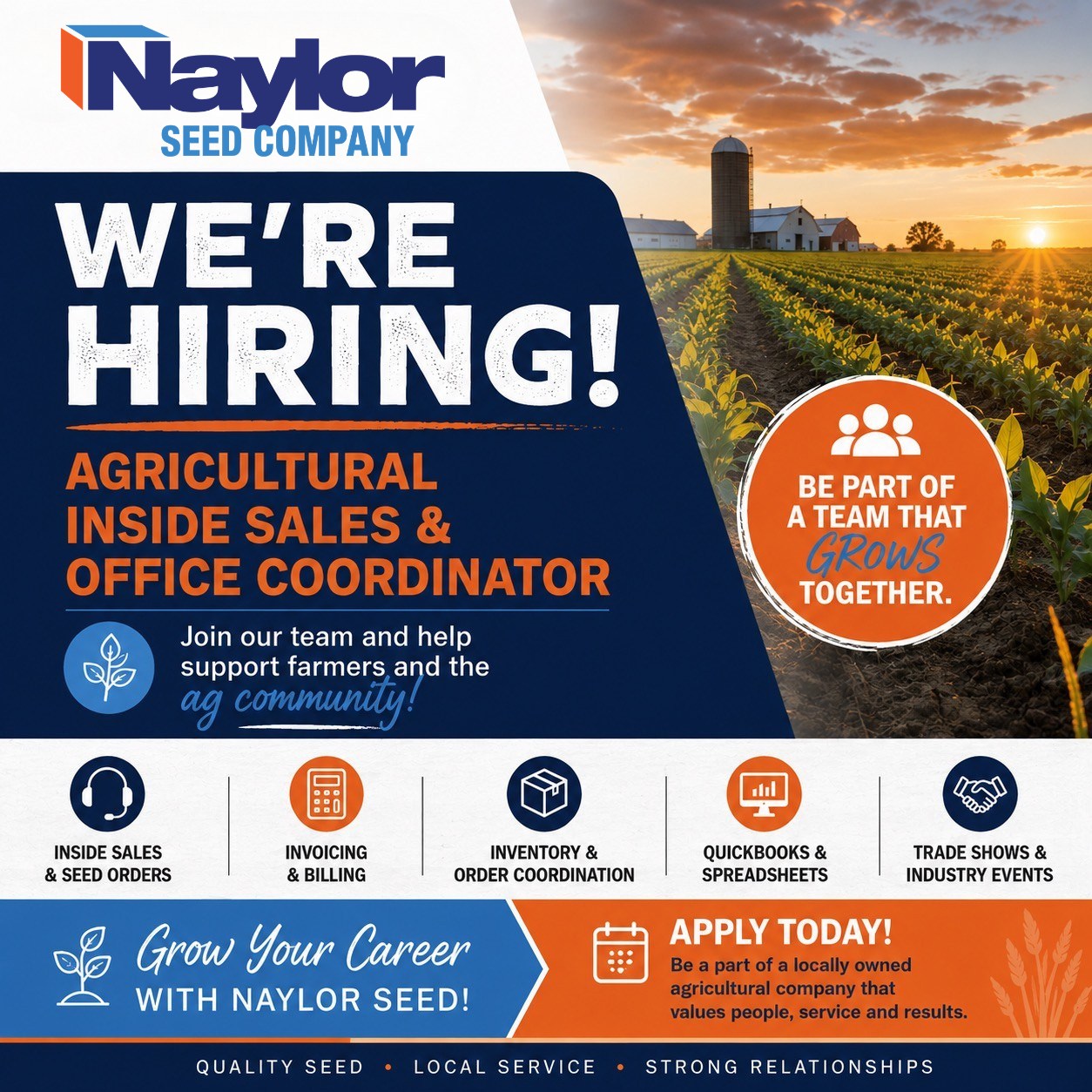Naylor Seed Company Facebook ad: **WE’RE HIRING! Join the Naylor Seed Team!**