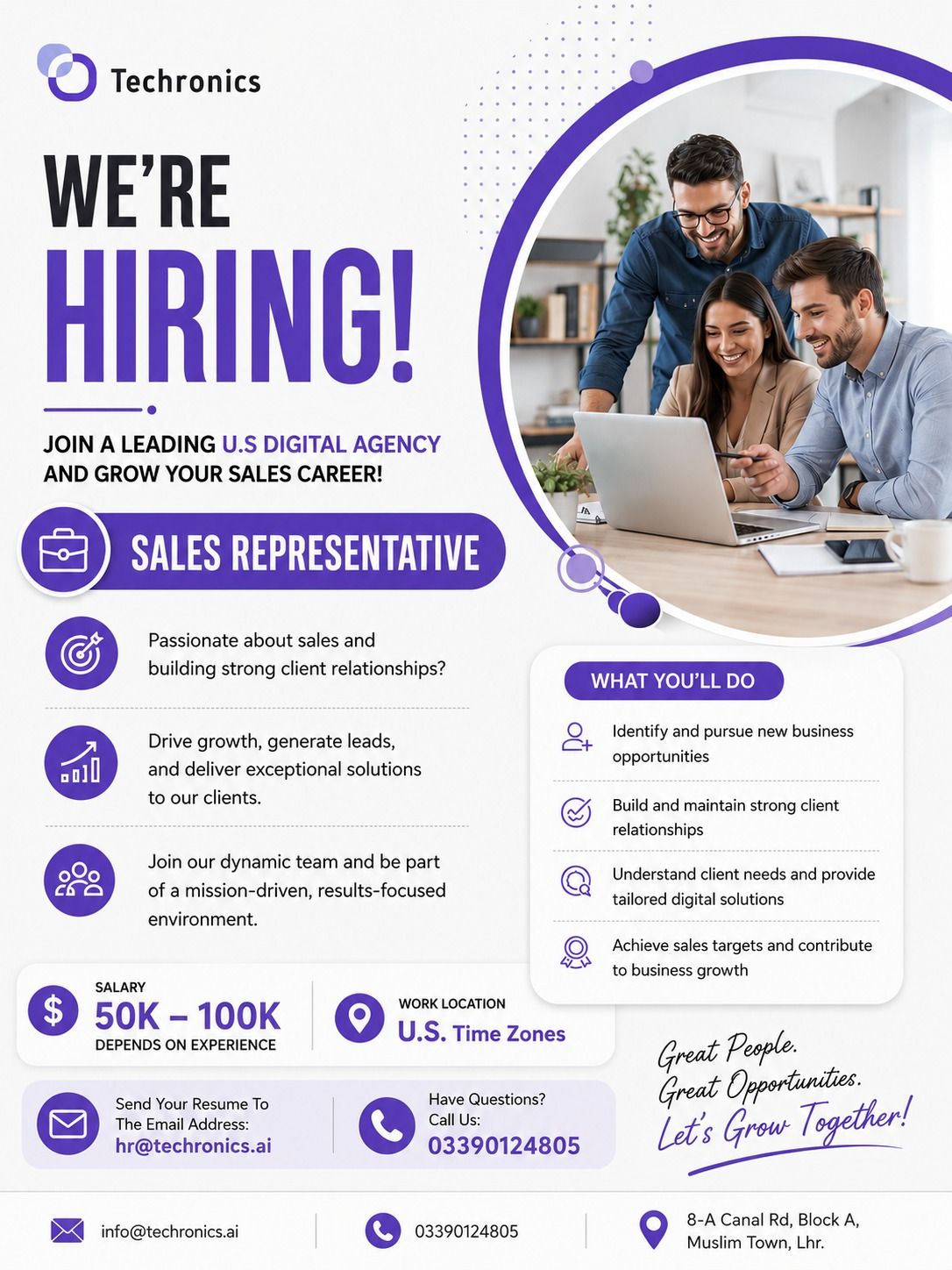 Techronics It Group Facebook ad: We are Hiring Sales Representative for our US…