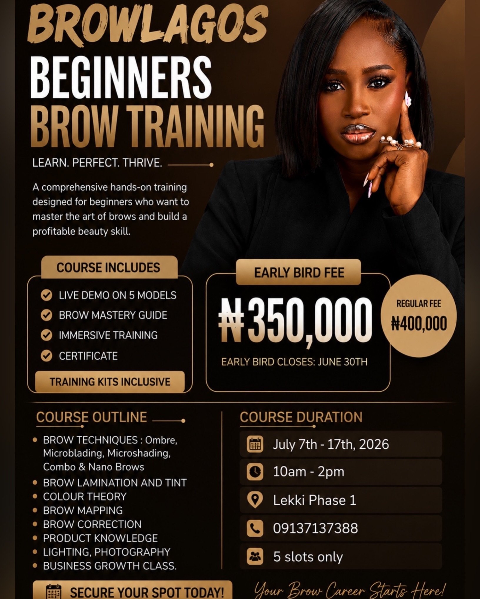 Browlagos Facebook ad: JULY 2026 REGISTRATION
