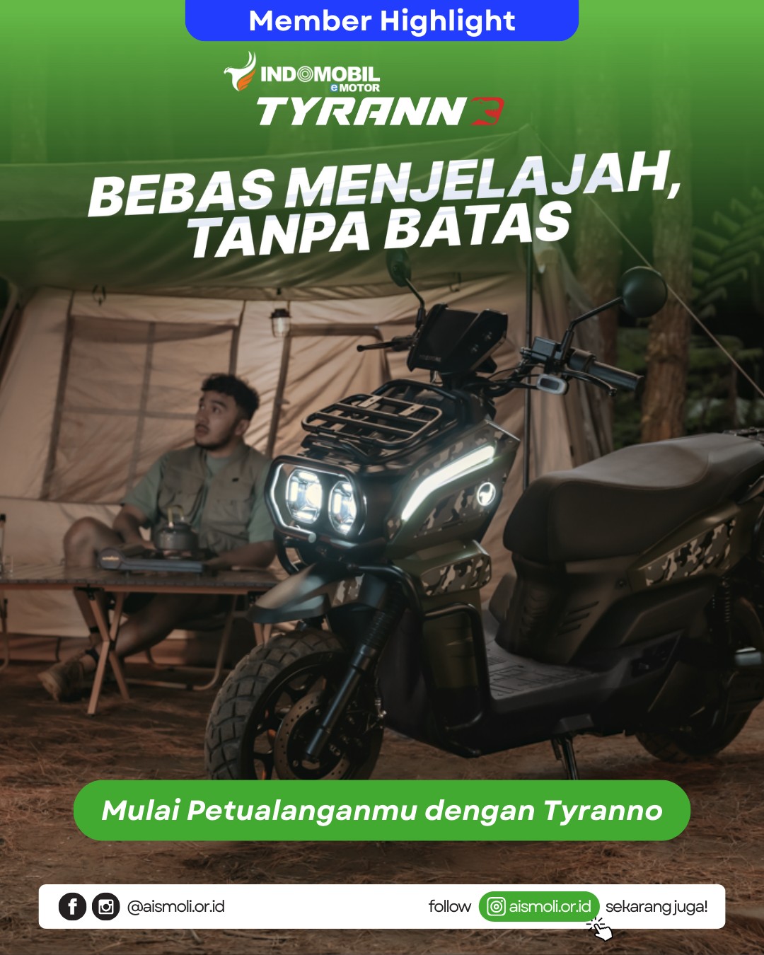 Aismoli Indonesia Facebook ad: Tyranno, Motor Listrik Tangguh, Siap Hadapi Semua Medan