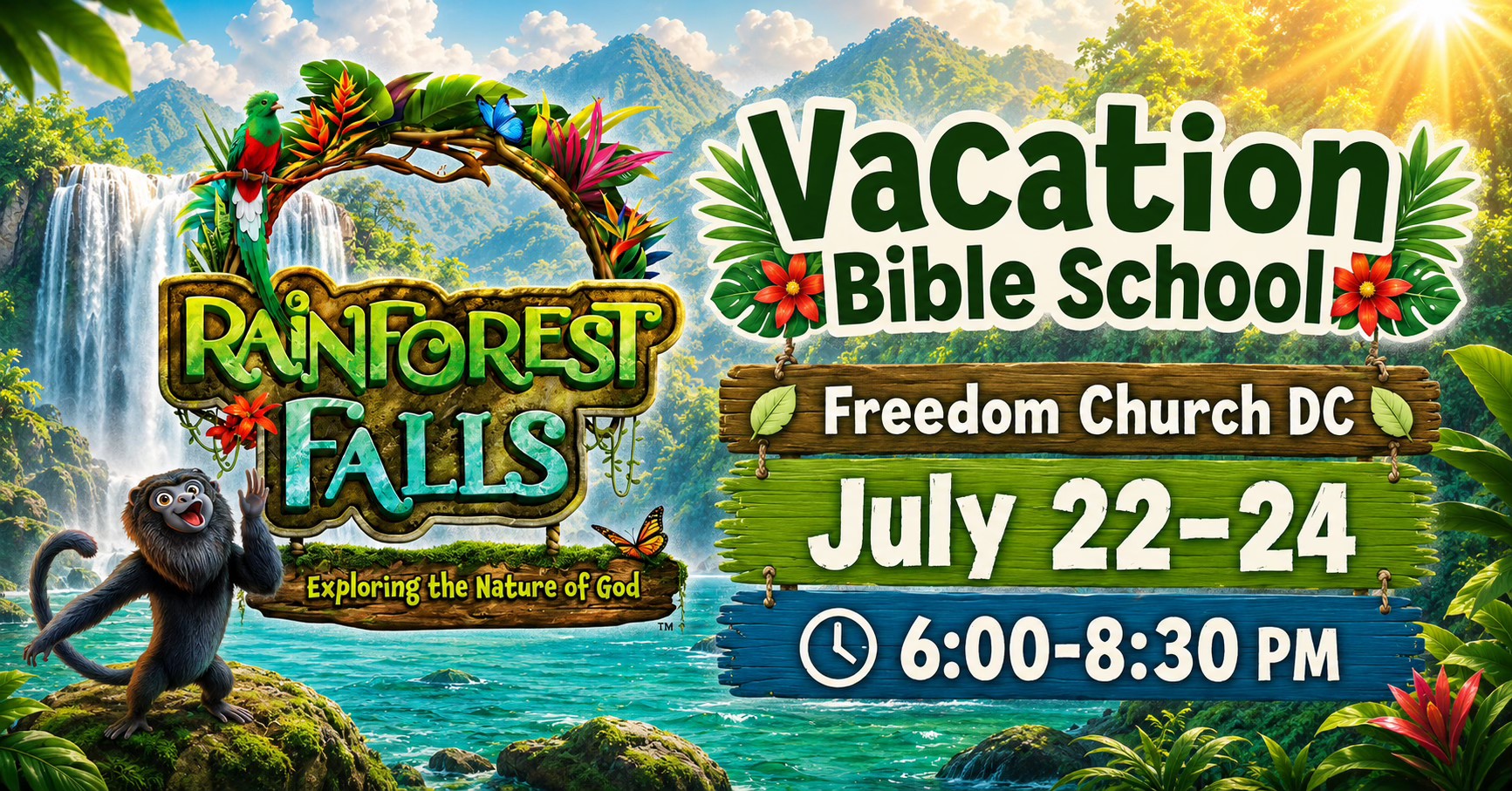 Freedom Church DC Facebook ad: Rainforest Falls - Vacation Bible School 2026