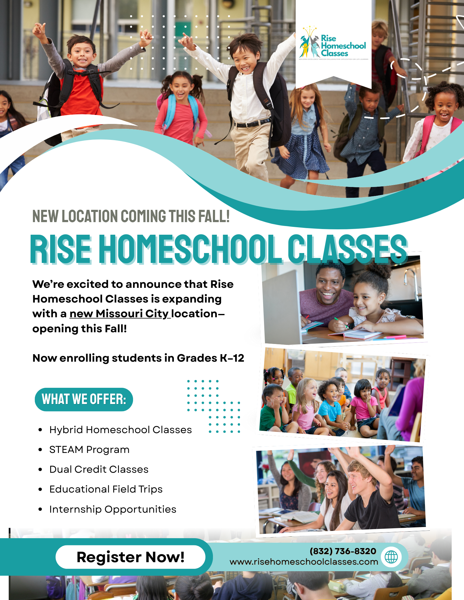 Rise Homeschool Classes Facebook ad: K-12 Enrollment Now Open