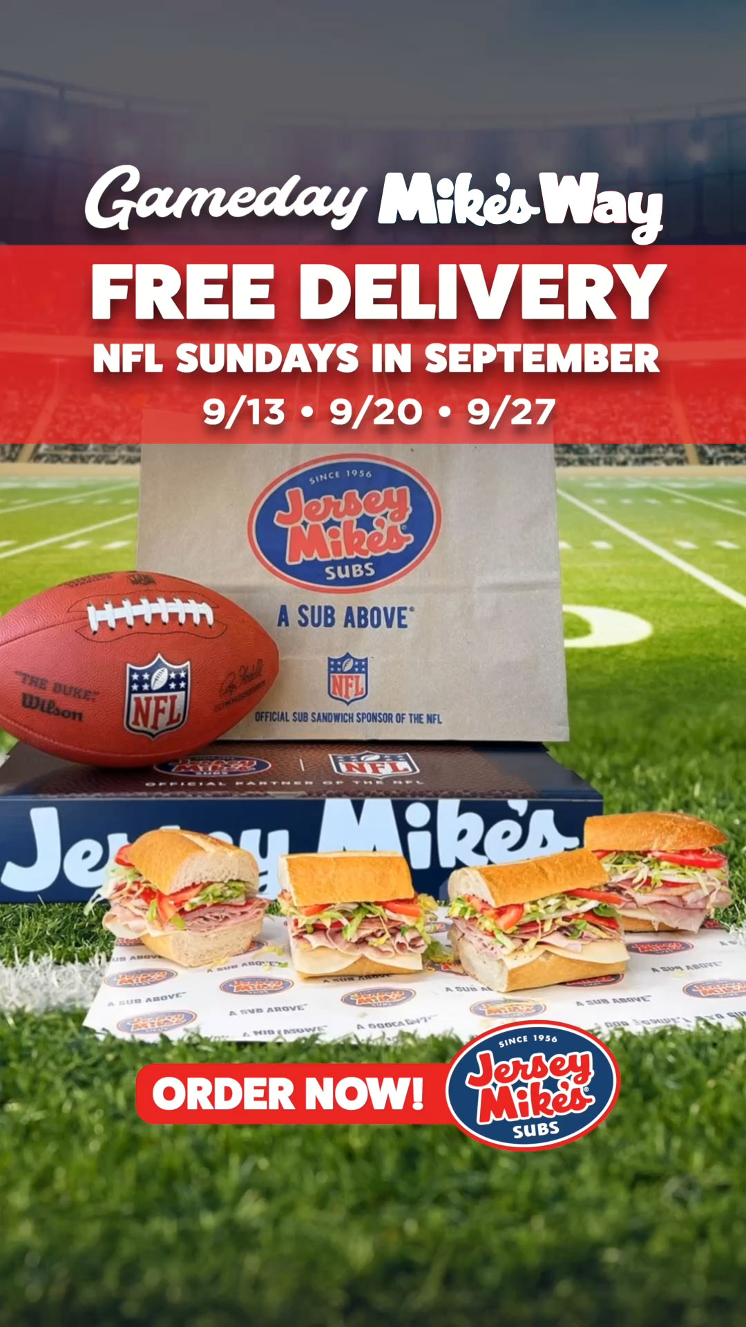 Jersey Mike's Subs Facebook ad: Football Jersey Mike’s and no leaving the couch