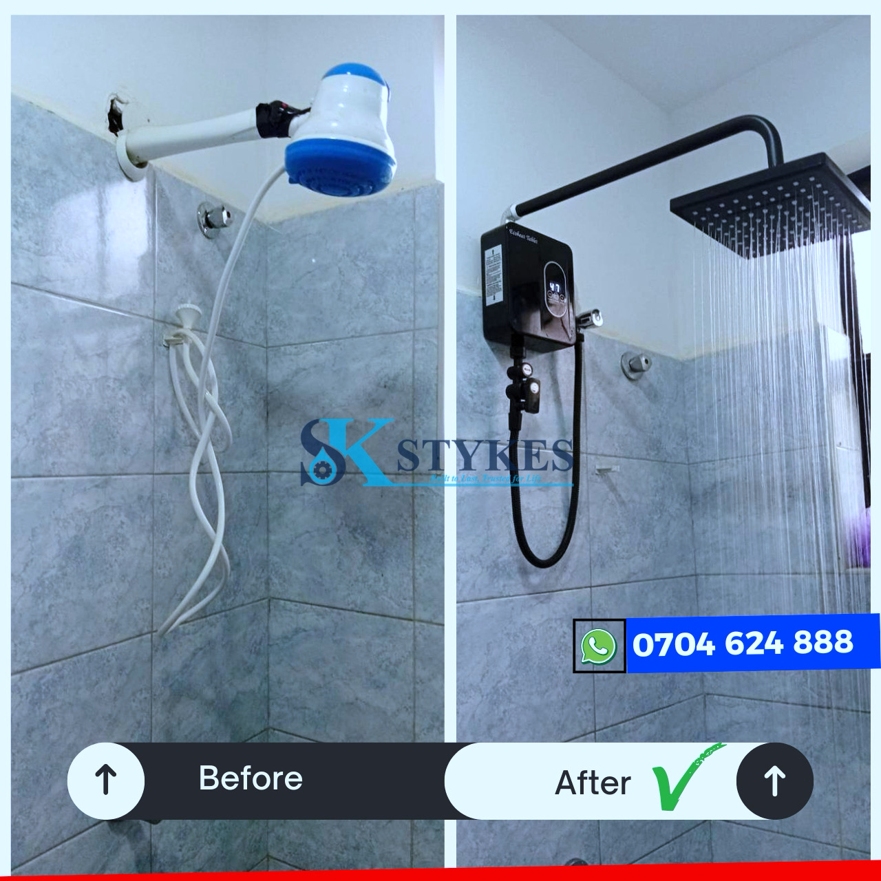 Styke Homes Facebook ad: Tired of Cold Showers? Get Instant Hot Water for KSh 10,999!