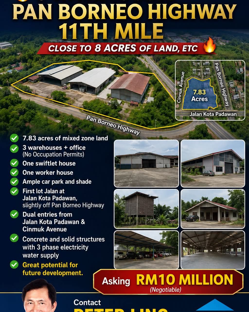 Peter Ling Facebook ad: Create an image: 3 WAREHOUSES PAN BORNEO HIGHWAY 11TH…