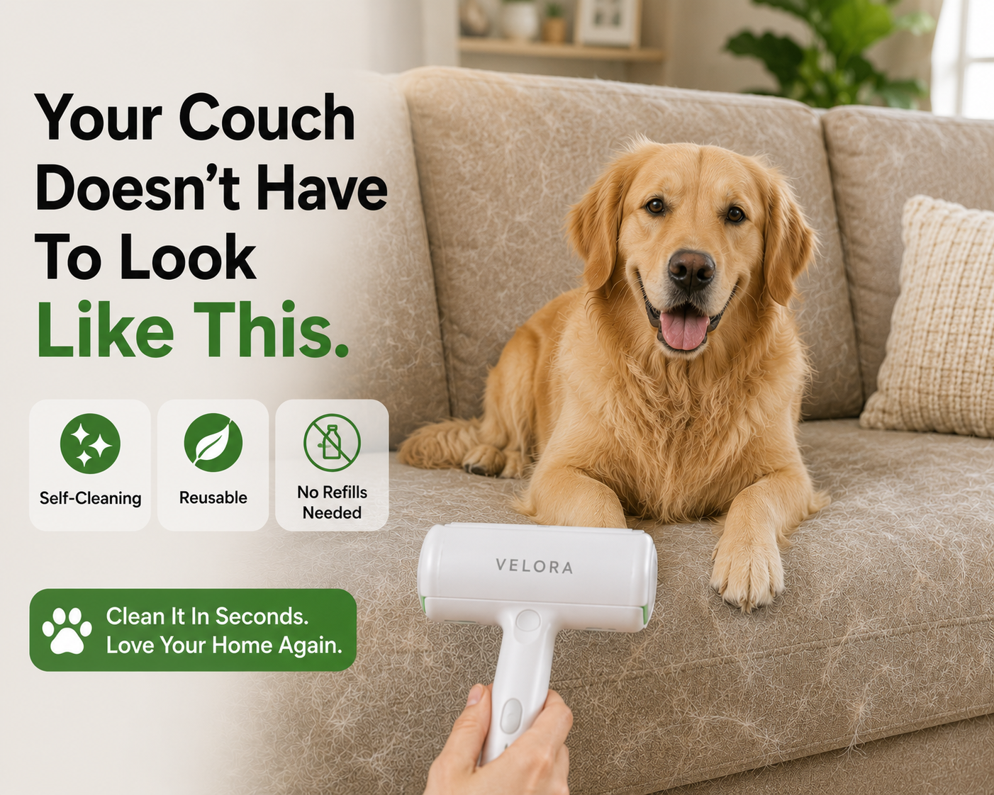 Nuiin Facebook ad: Remove Pet Hair In Seconds