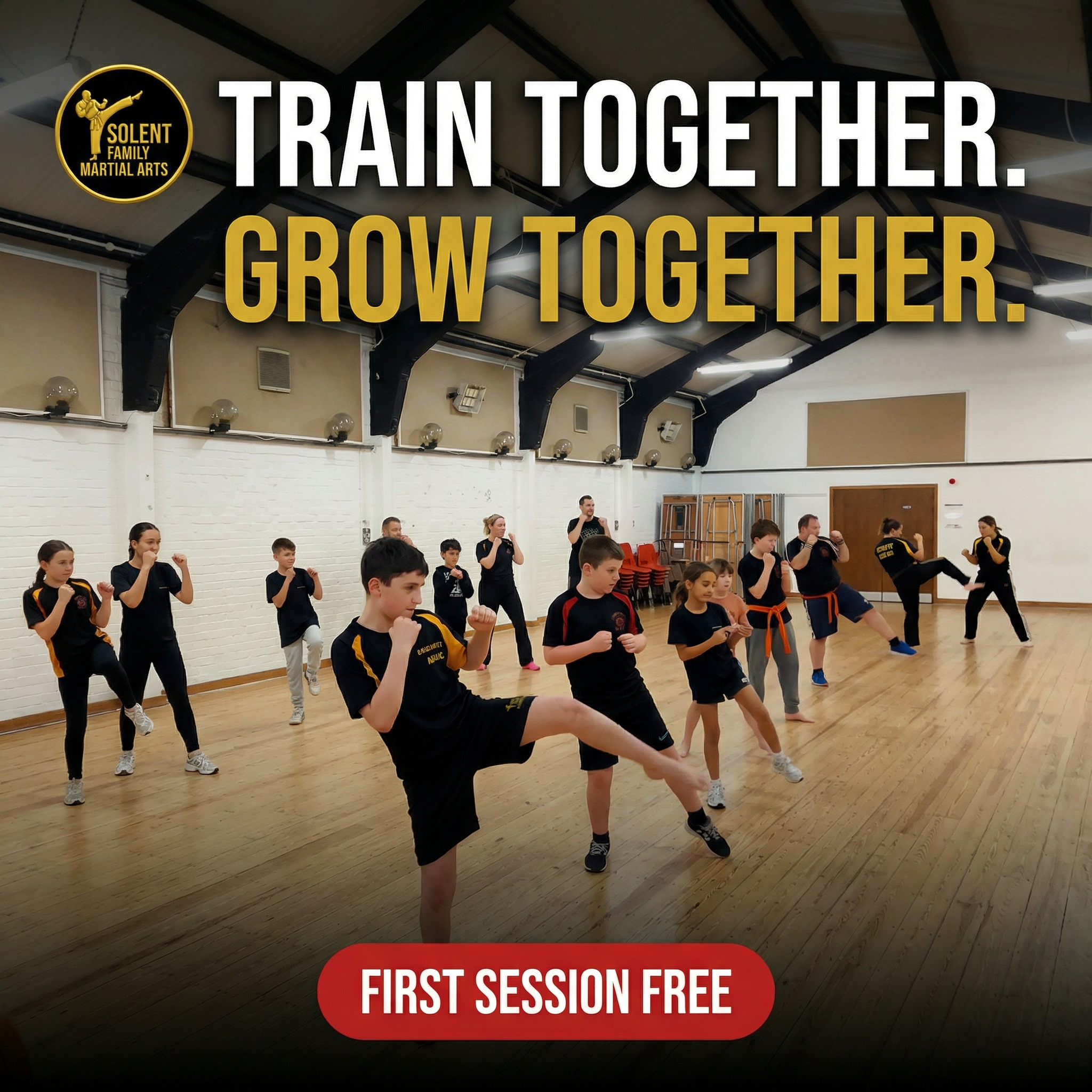 Solent Family Martial Arts Academy Facebook ad: Train Together. Grow Together