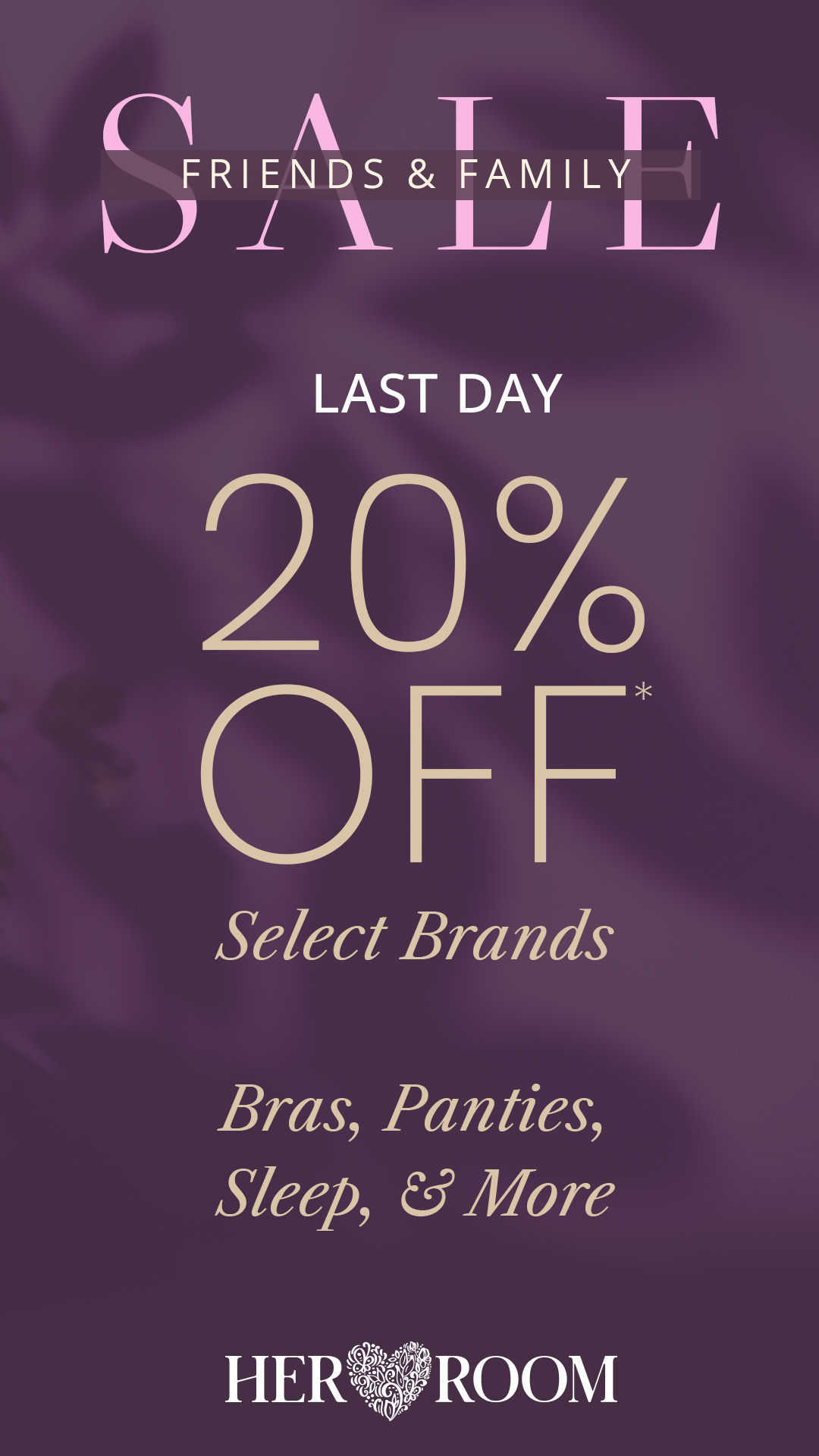 HerRoom Facebook ad: 20% OFF Select Brands