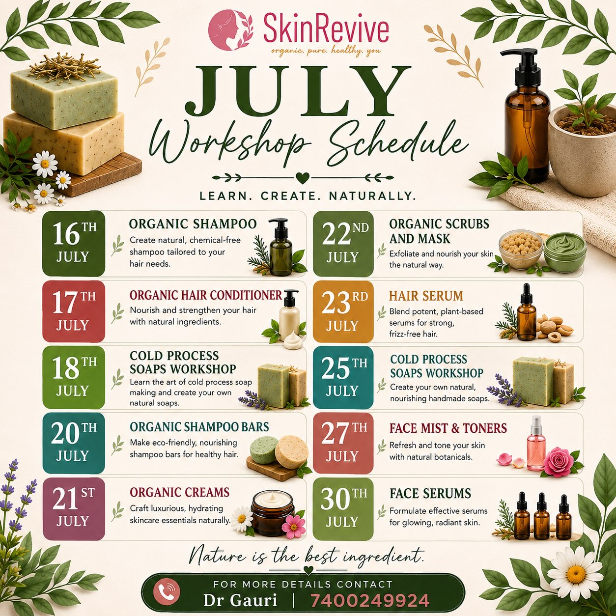 SkinRevive Facebook ad: JULY WORKSHOP SCHEDULE IS HERE!