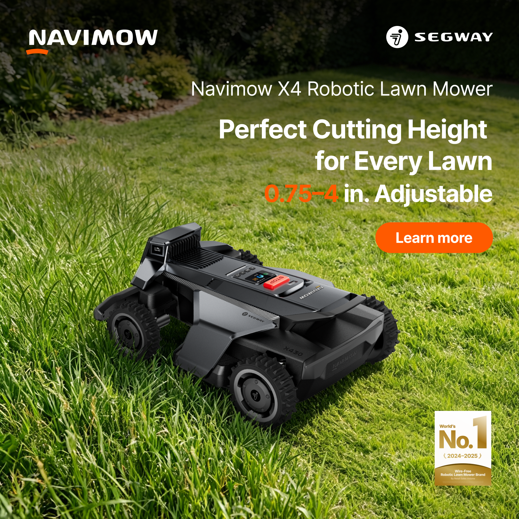 Segway Navimow Facebook ad: Smart mowing, safe home.