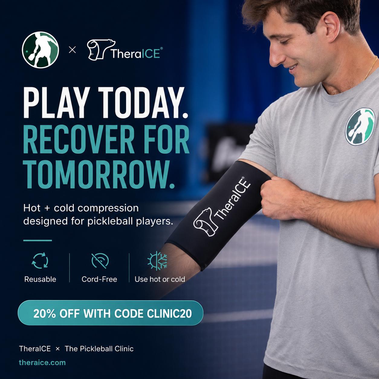 The Pickleball Clinic Facebook ad: TheraICE Hot & Cold Therapy for Pain Relief