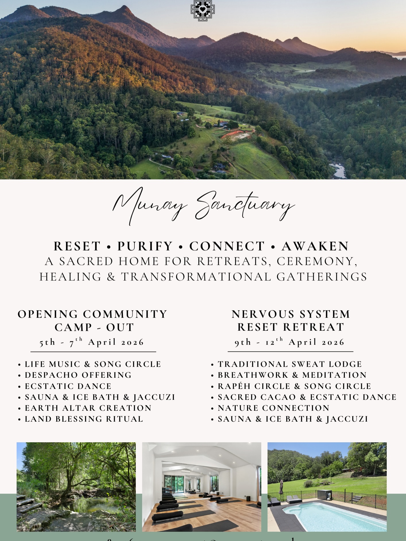Munay Temple Healing Sanctuary Facebook ad: MUNAY TEMPLE HEALING SANCTUARY is a serene haven…