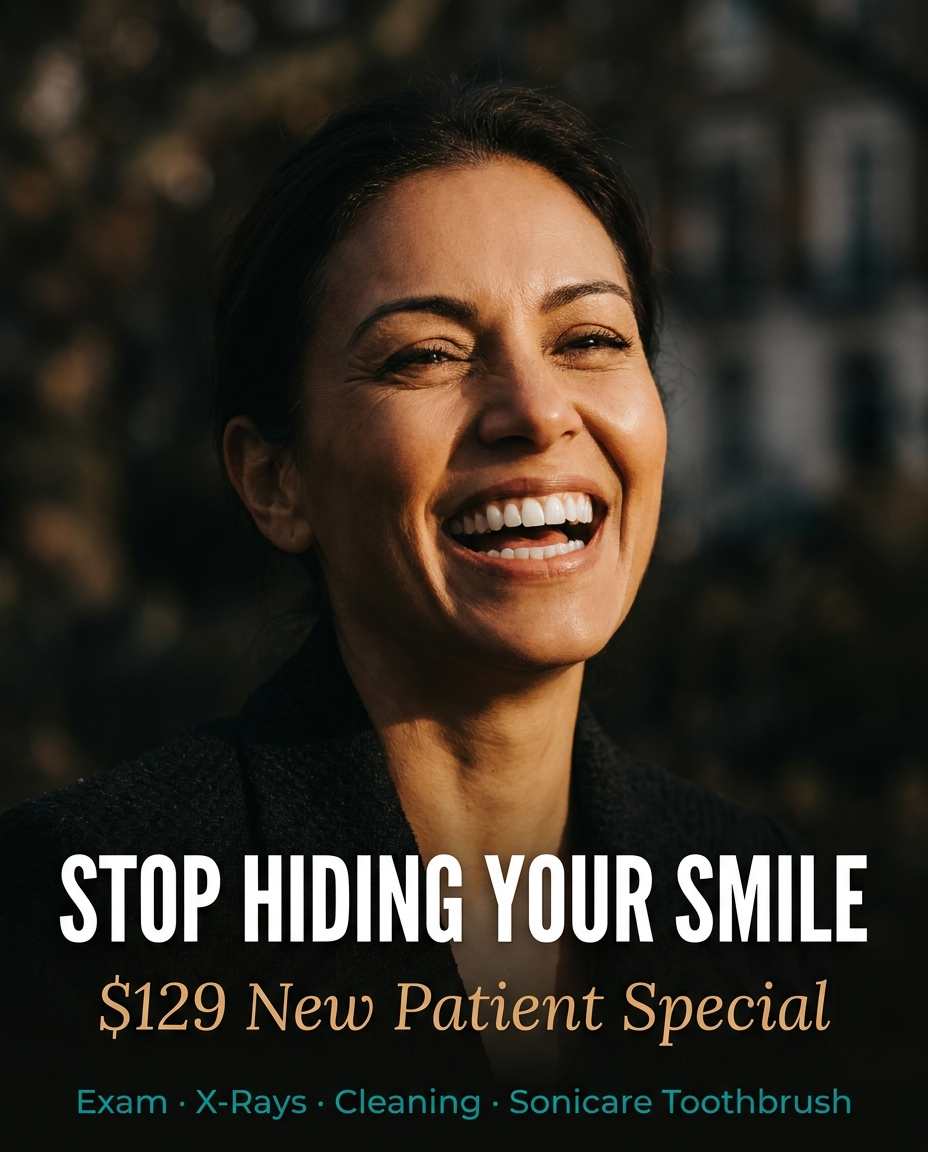 Prizm Dental & Veneers Facebook ad: Stop Hiding. Start Smiling