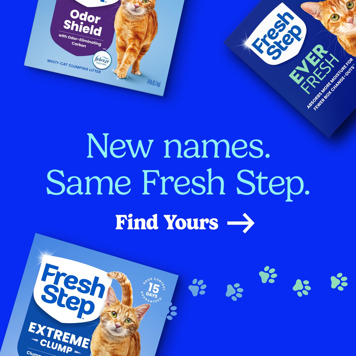 Fresh Step Litter Facebook ad: new look, same trusted odor control.