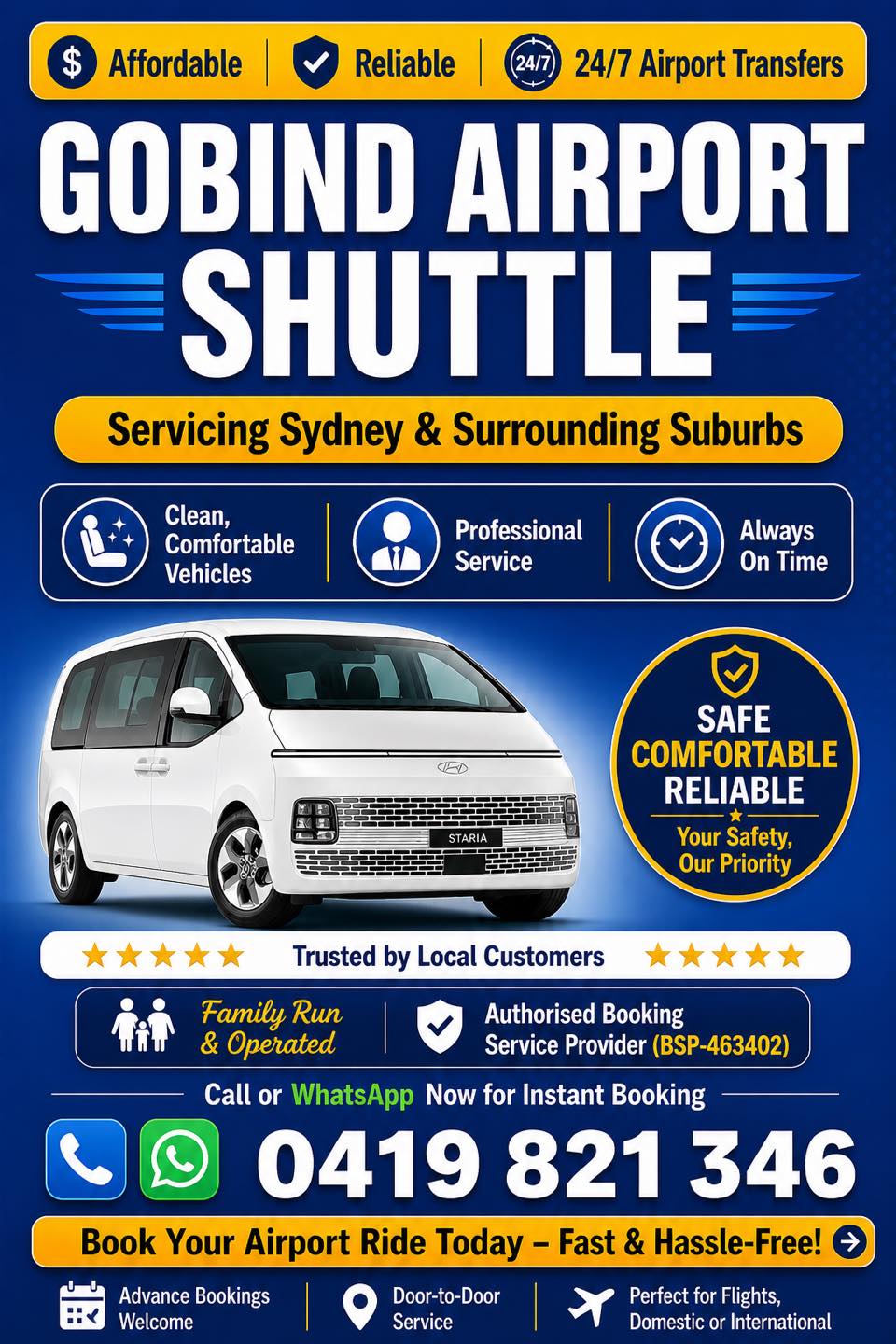 Gobind Airport Shuttle Facebook ad: Flying soon? Let us take care of your…
