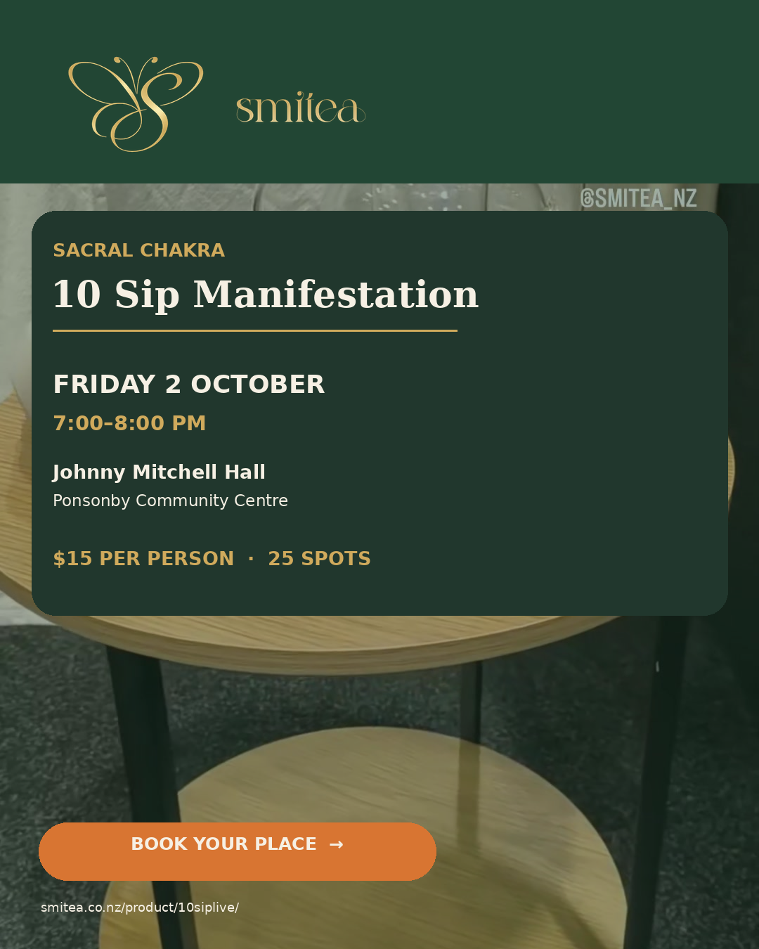 Smitea NZ Facebook ad: One Hour. Ten Sips. $15.