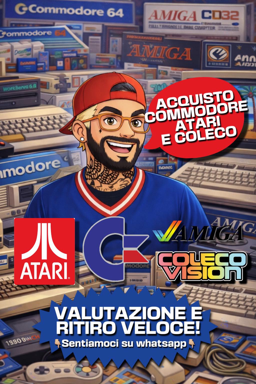 All90s retrogame Facebook ad: HAI UN COMMODORE ATARI COLECO FERMI IN CANTINA?