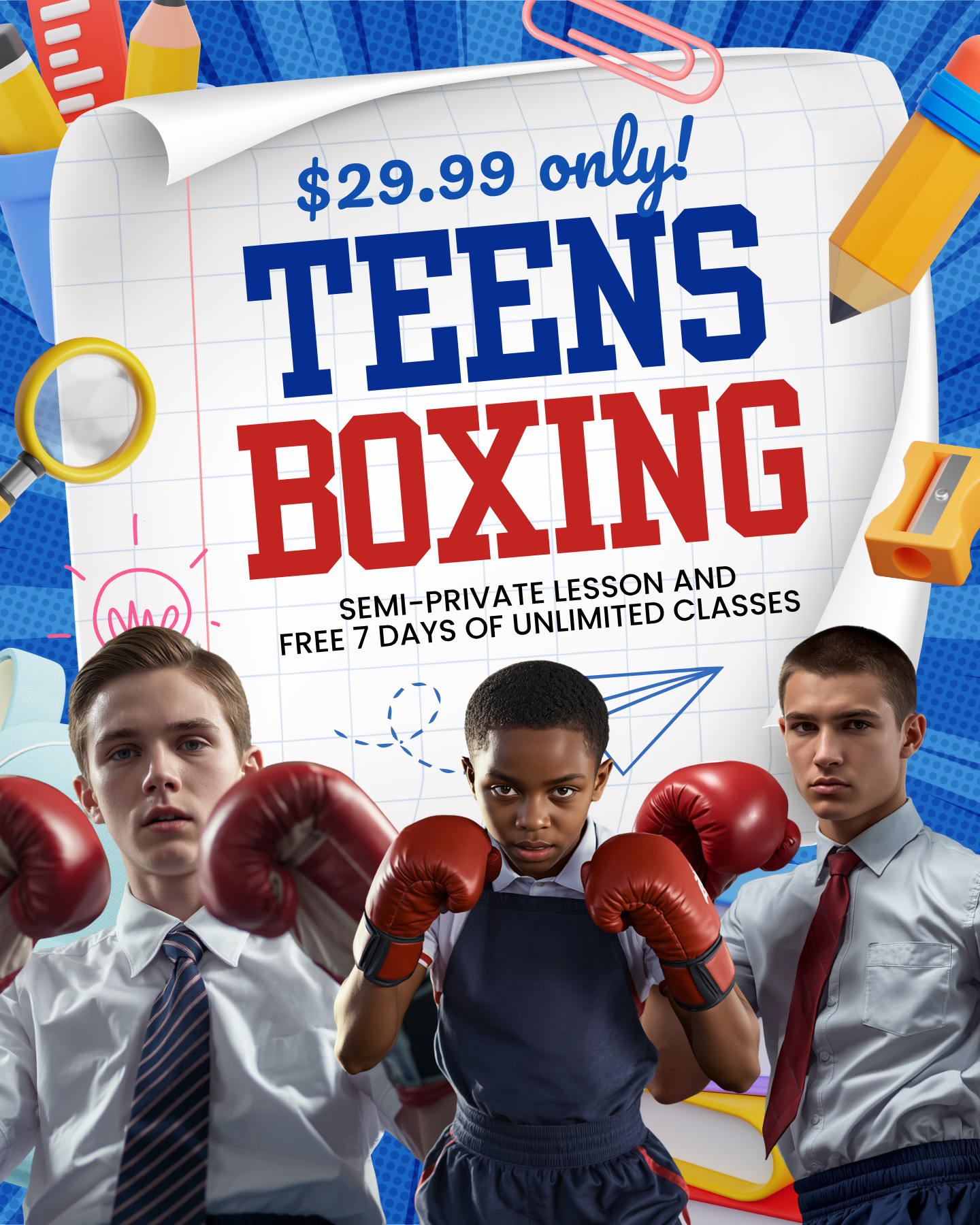 Jukebox Boxing Club Facebook ad: Semi-Private Lesson + FREE 7 Days of UNLIMITED Boxing!