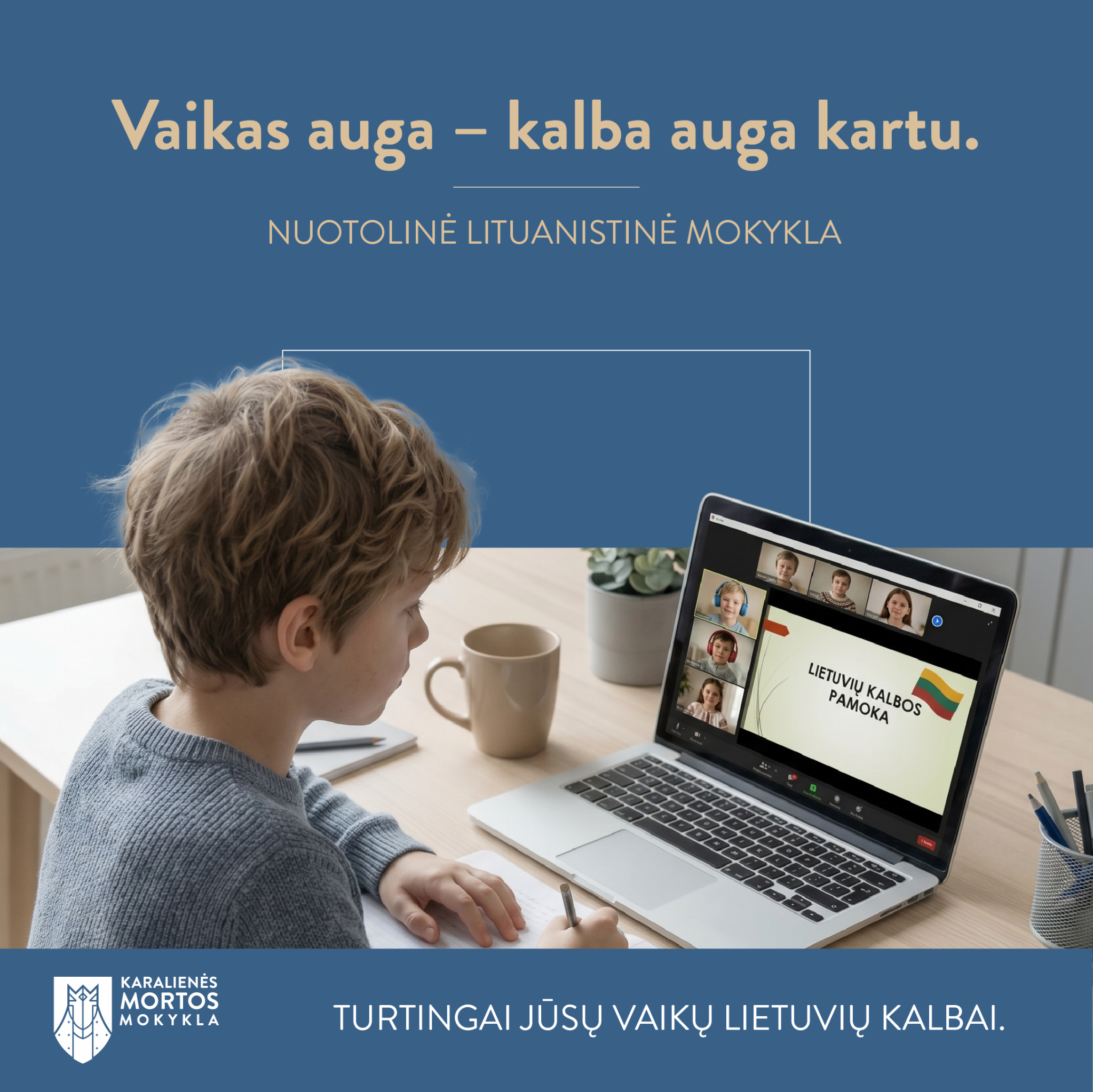 Karalienės Mortos mokykla Facebook ad: Nuoseklus mokymasis, tikri rezultatai.
