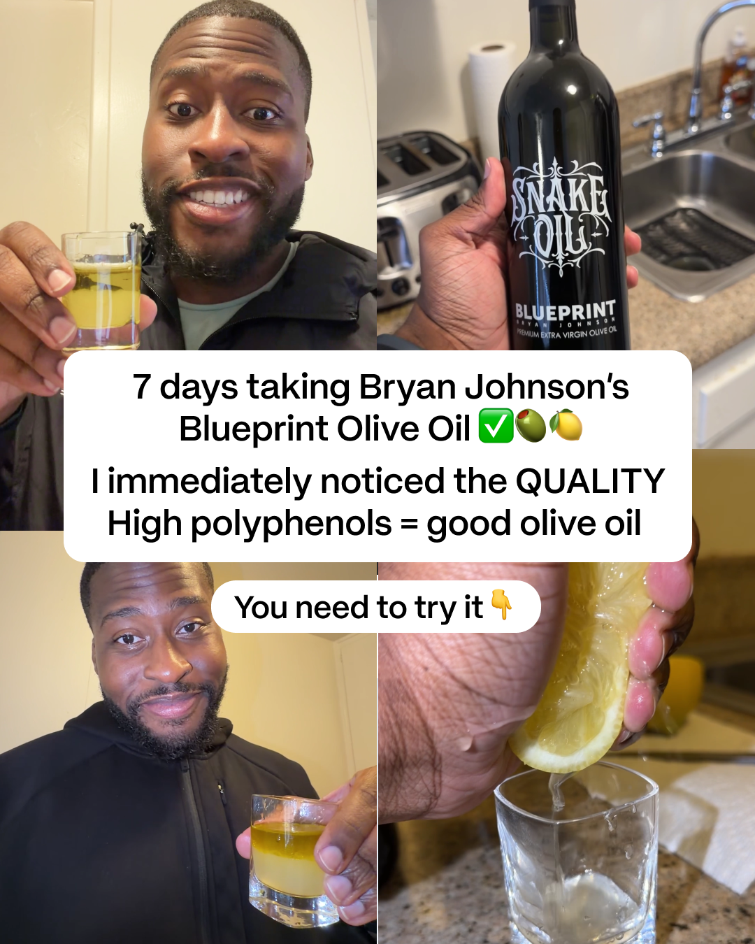 Blueprint Longevity Facebook ad: Extra Virgin Olive Oil made for Longevity