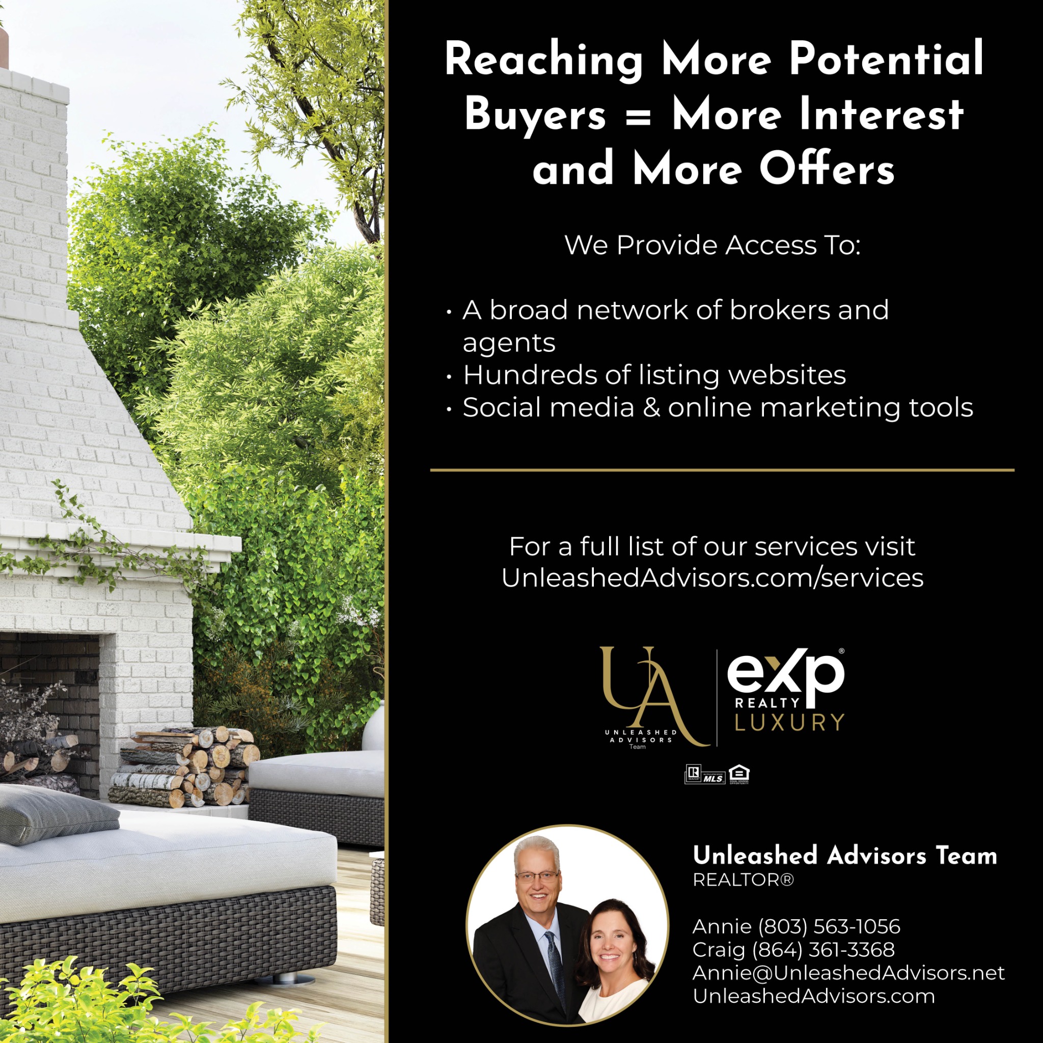 Unleashed Advisors Facebook ad: Message or Call (803) 563-1056 | (864) 361-3368
