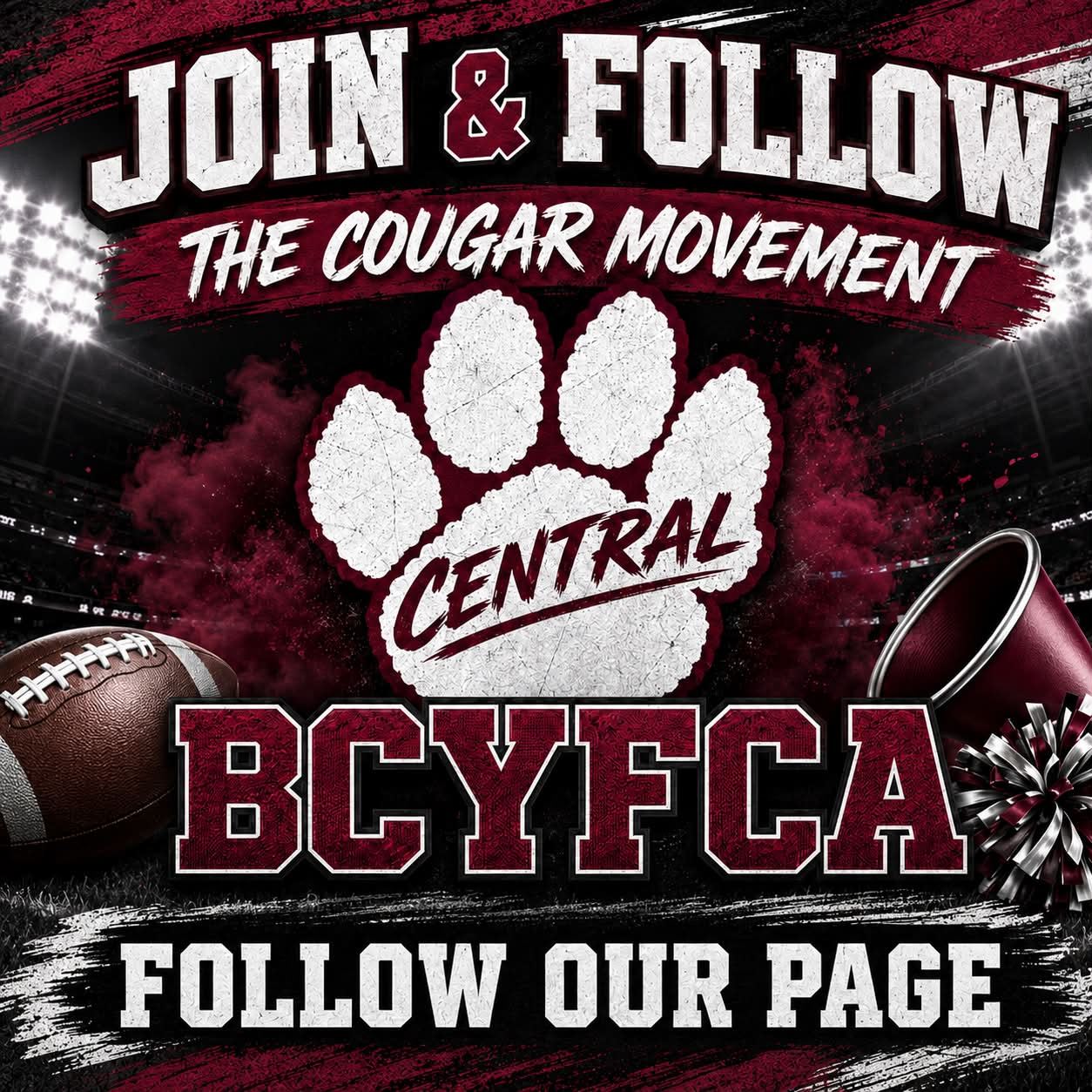 Bullitt Central Youth Football & Cheer Association Facebook ad: JOIN & FOLLOW THE COUGAR MOVEMENT!