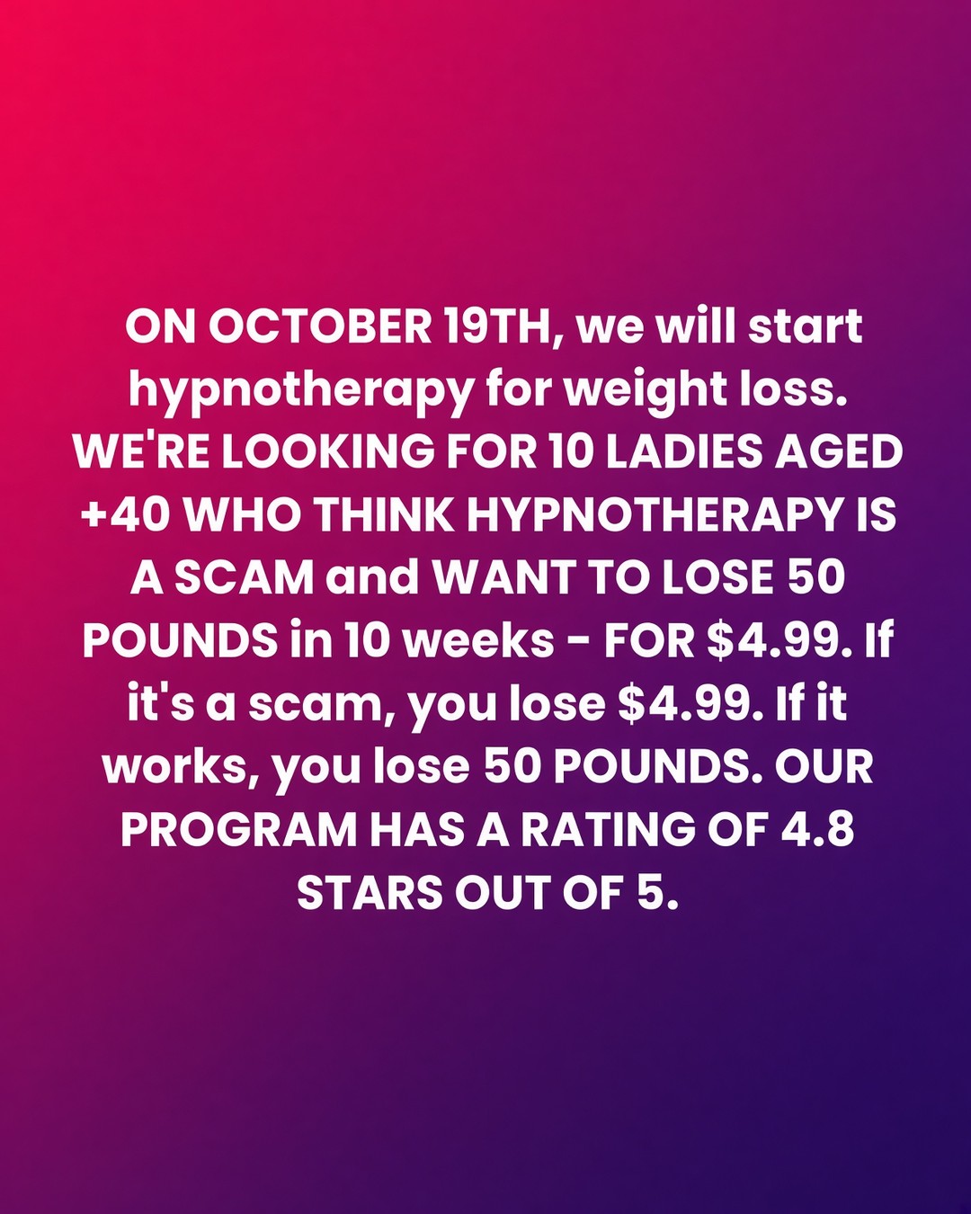 Hypnozio: power of hypnotherapy Facebook ad: Overcome Weight Challenges