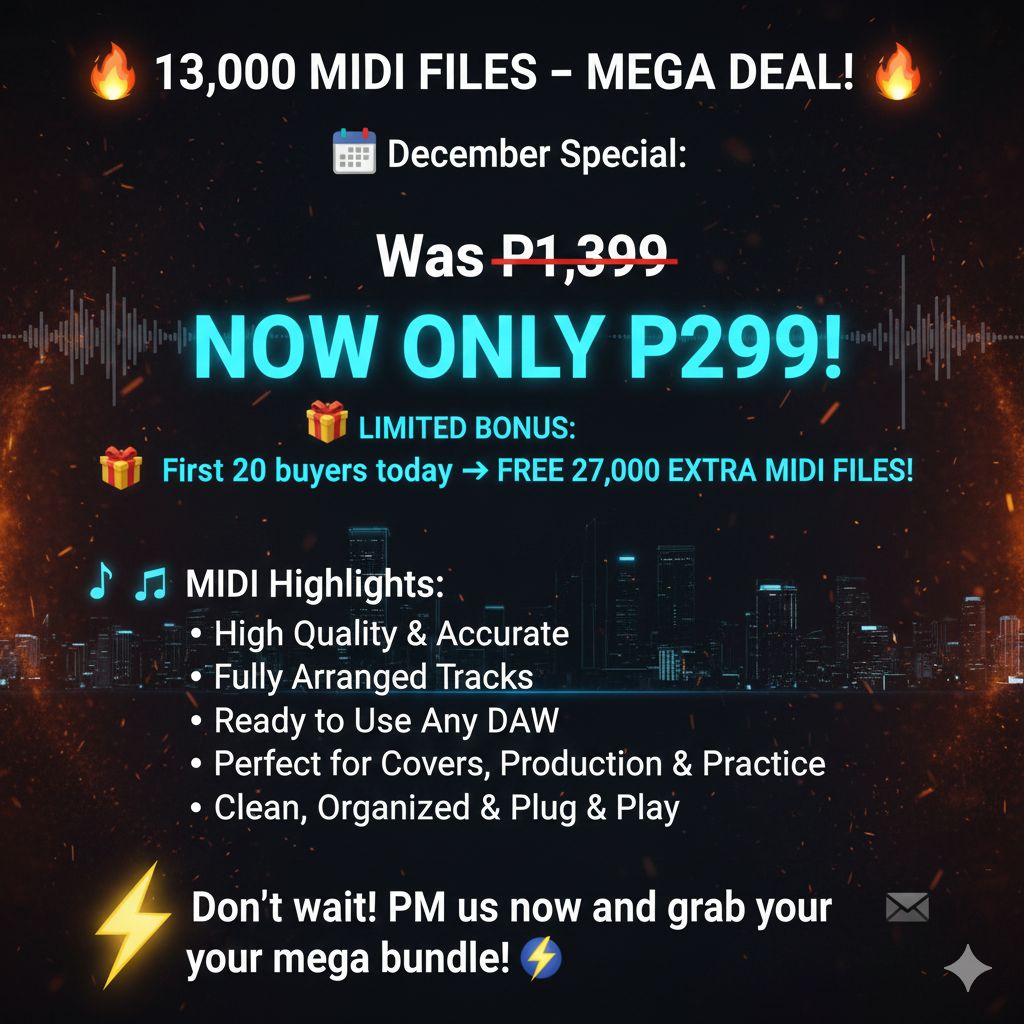 MIDI Master PH Facebook ad: 13,000 MIDI Files, Mega December Deal!