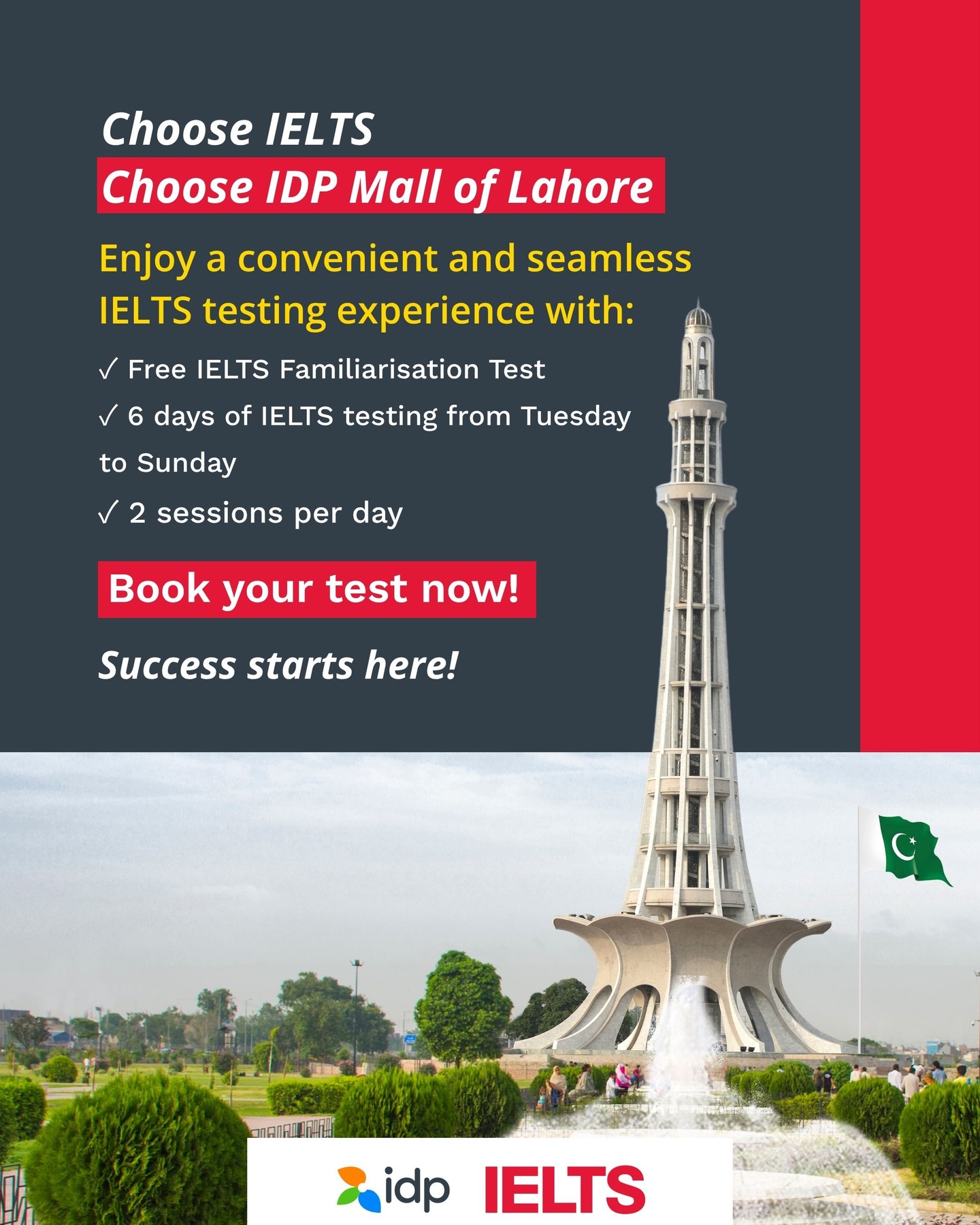 IELTS Essentials from IDP Facebook ad: More Convenience. More Flexibility.