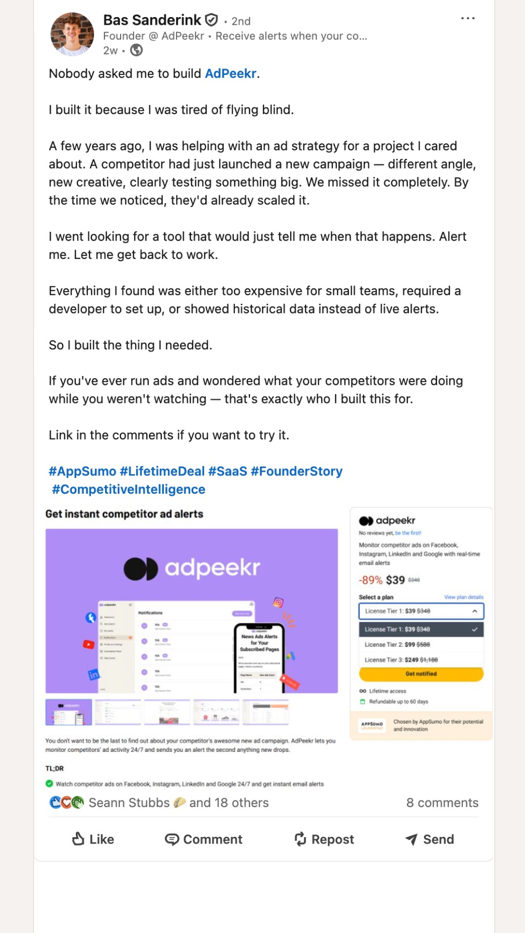 AppSumo Facebook ad