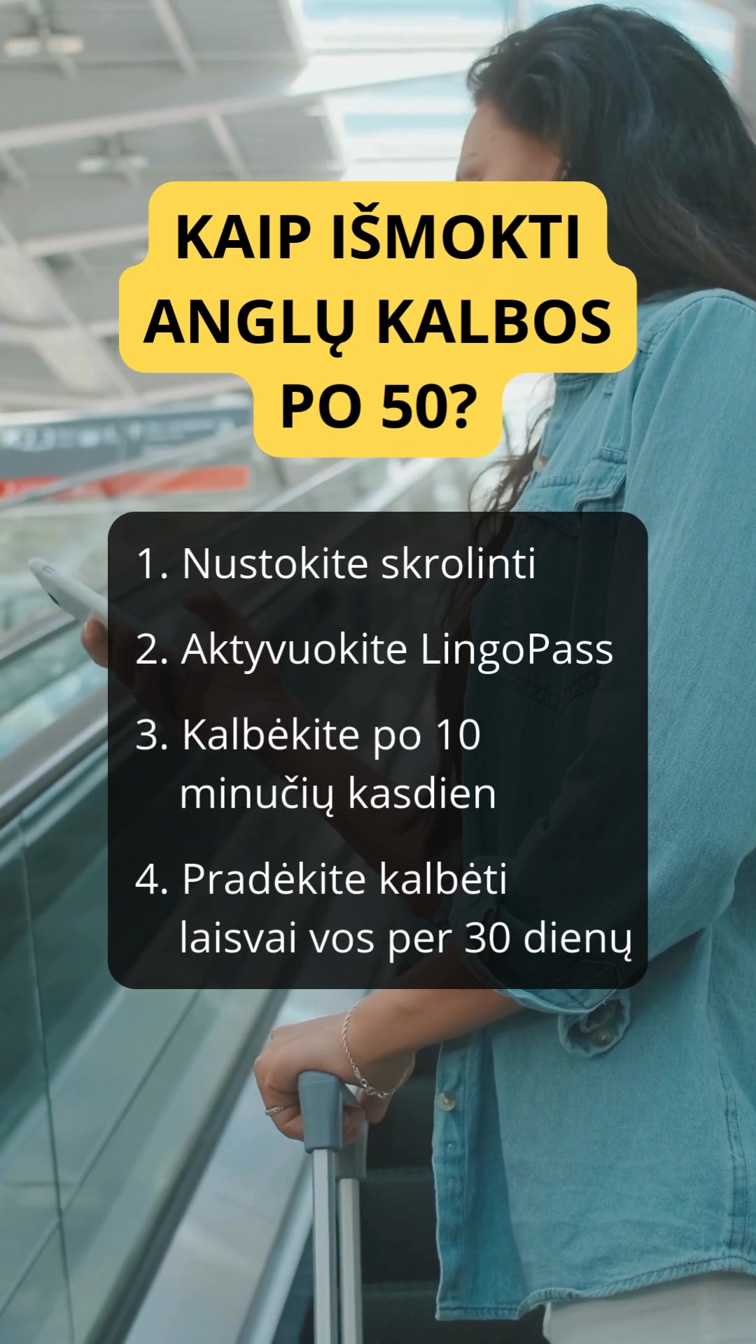 LingoPass Facebook ad: Anglų kalba suaugusiems per 30 dienų