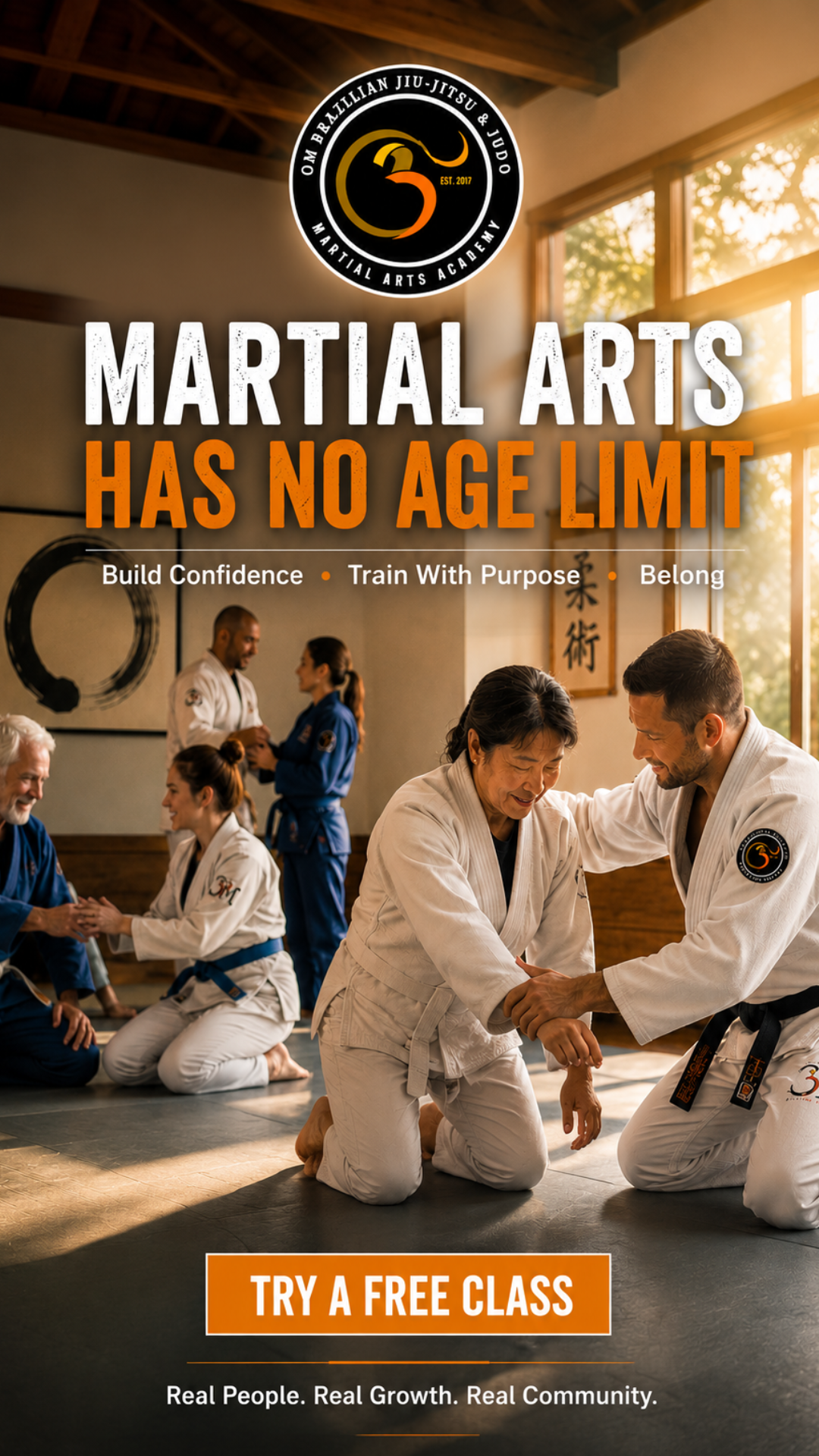 OM Brazilian Jiu-Jitsu Facebook ad from May 26, 2026